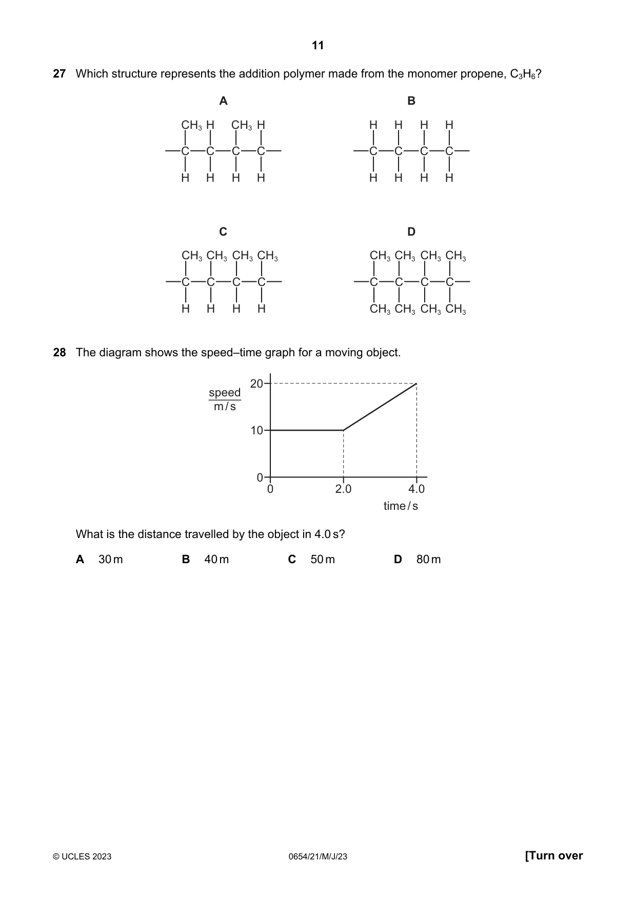 Cambridge IGCSE Sciences - Co-ordinated (Double) 0654 2023 May/June Paper 2 · Variant 1 question paper, page 11 of 16
