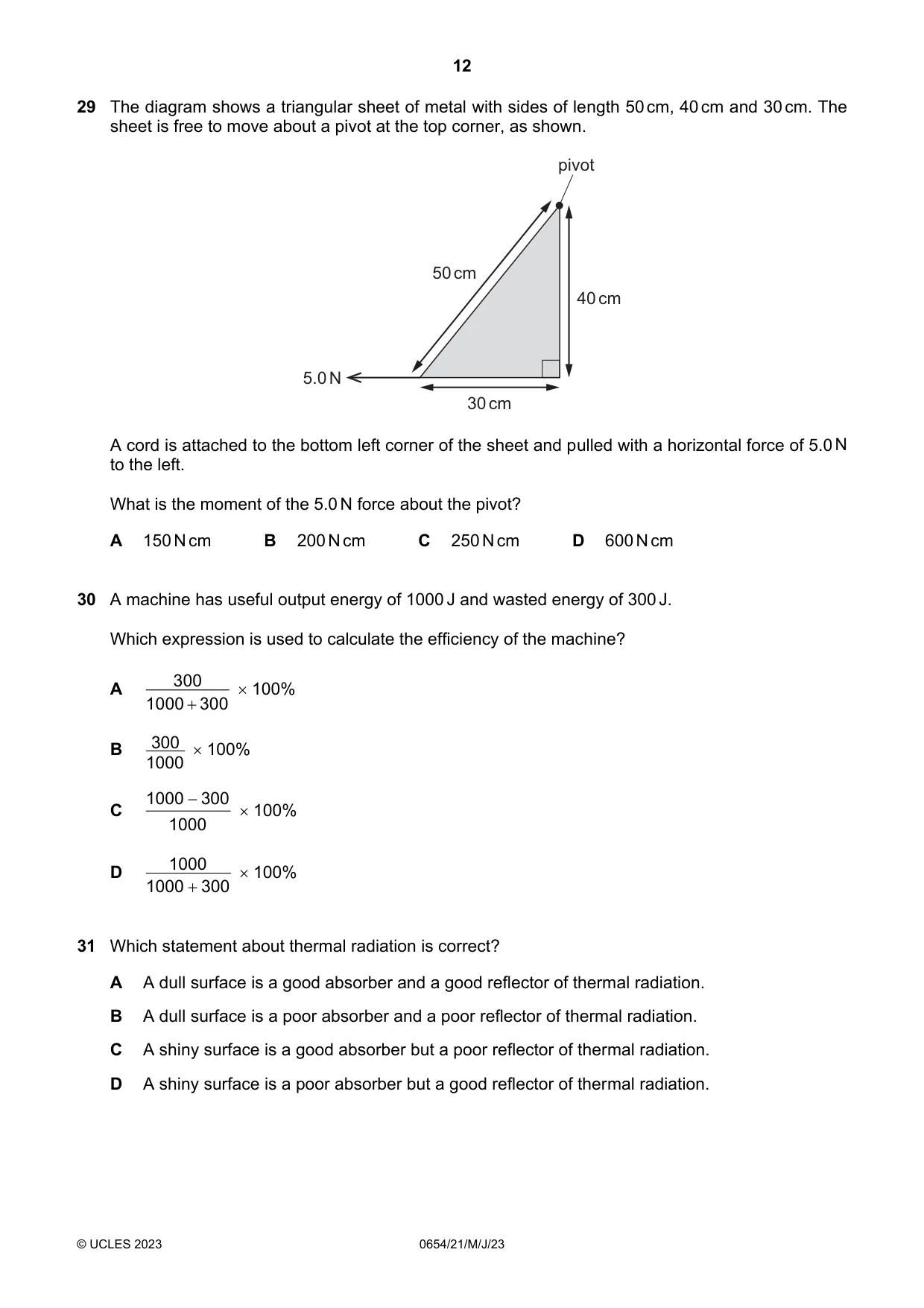 Cambridge IGCSE Sciences - Co-ordinated (Double) 0654 2023 May/June Paper 2 · Variant 1 question paper, page 12 of 16