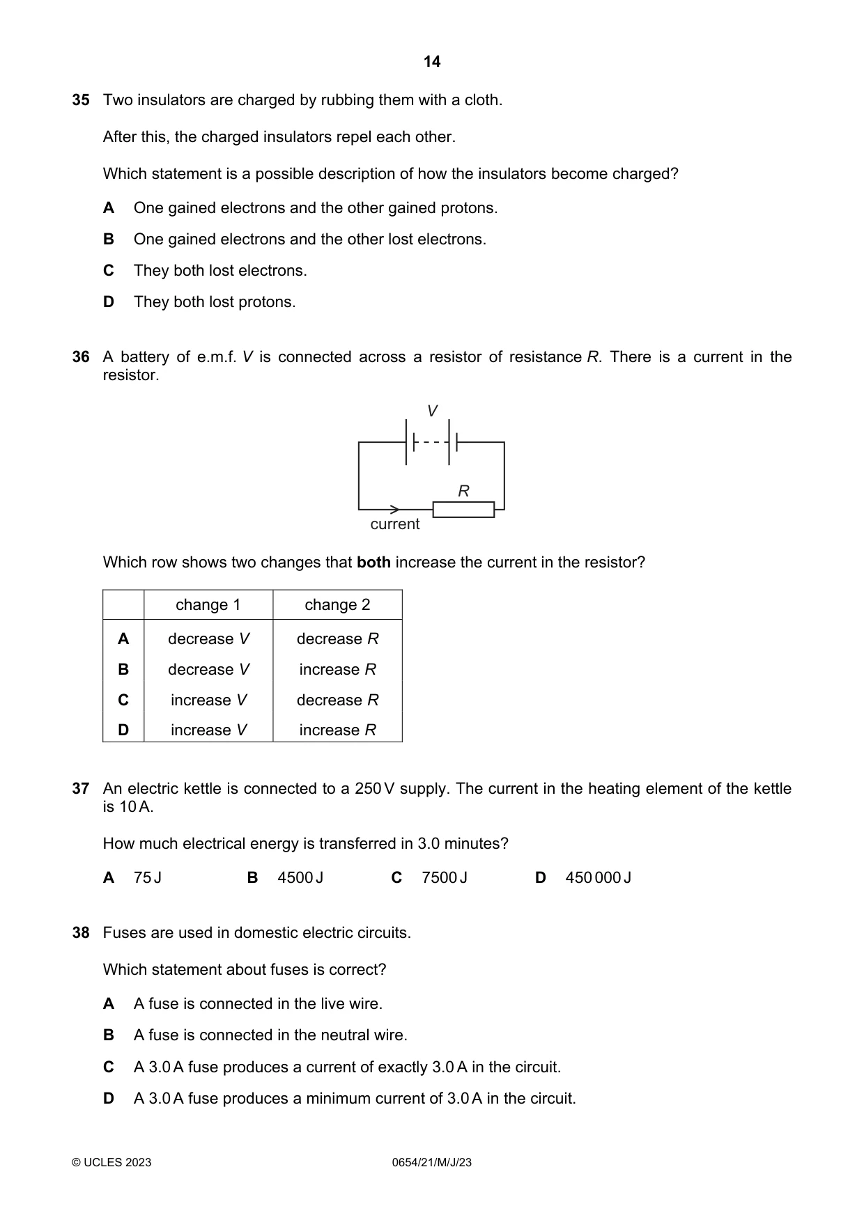 Cambridge IGCSE Sciences - Co-ordinated (Double) 0654 2023 May/June Paper 2 · Variant 1 question paper, page 14 of 16