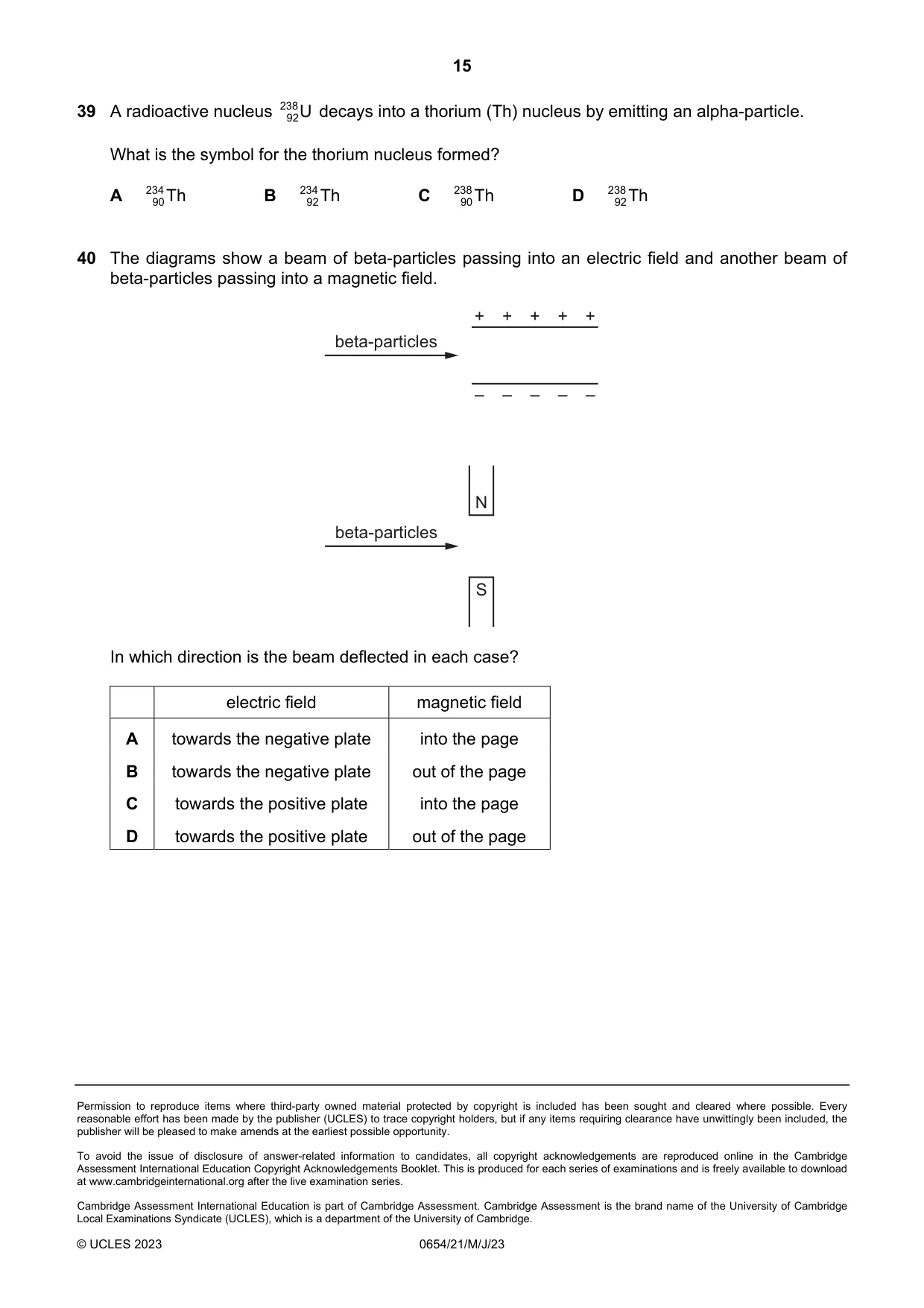 Cambridge IGCSE Sciences - Co-ordinated (Double) 0654 2023 May/June Paper 2 · Variant 1 question paper, page 15 of 16