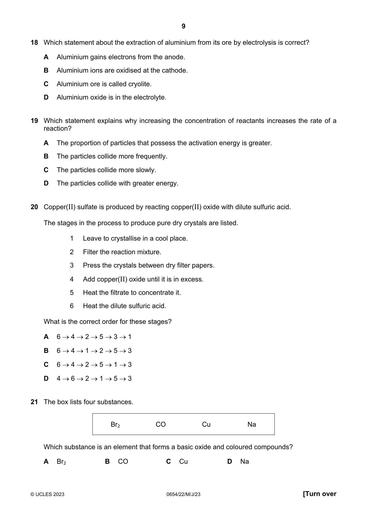 Cambridge IGCSE Sciences - Co-ordinated (Double) 0654 2023 May/June Paper 2 · Variant 2 question paper, page 9 of 16