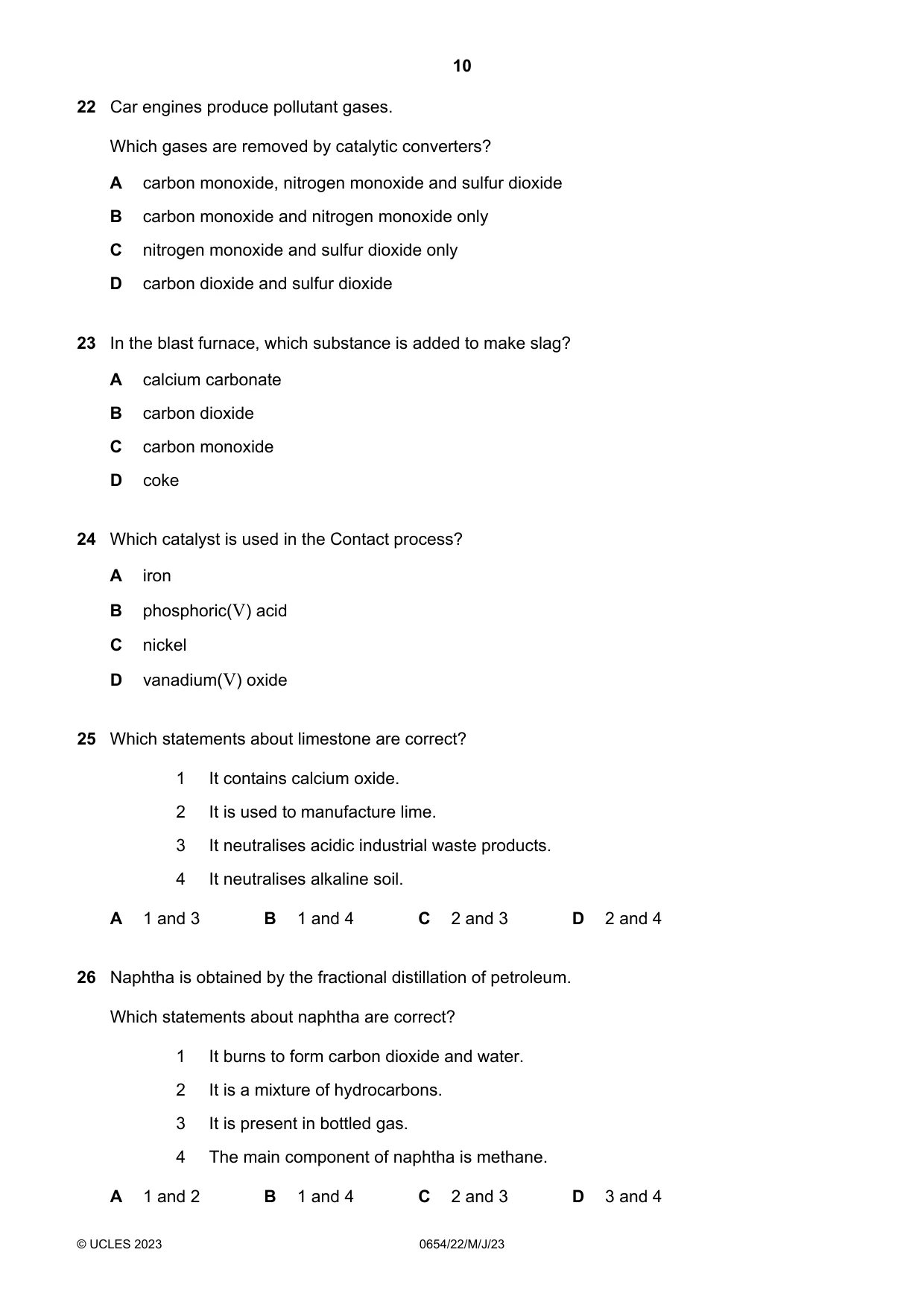 Cambridge IGCSE Sciences - Co-ordinated (Double) 0654 2023 May/June Paper 2 · Variant 2 question paper, page 10 of 16