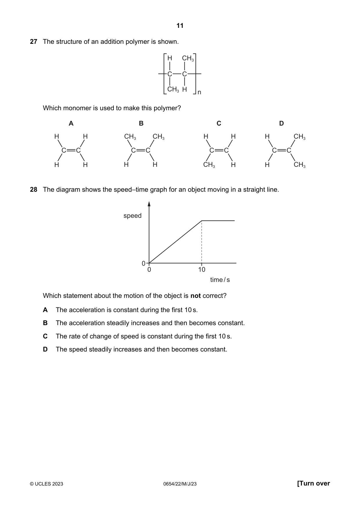 Cambridge IGCSE Sciences - Co-ordinated (Double) 0654 2023 May/June Paper 2 · Variant 2 question paper, page 11 of 16