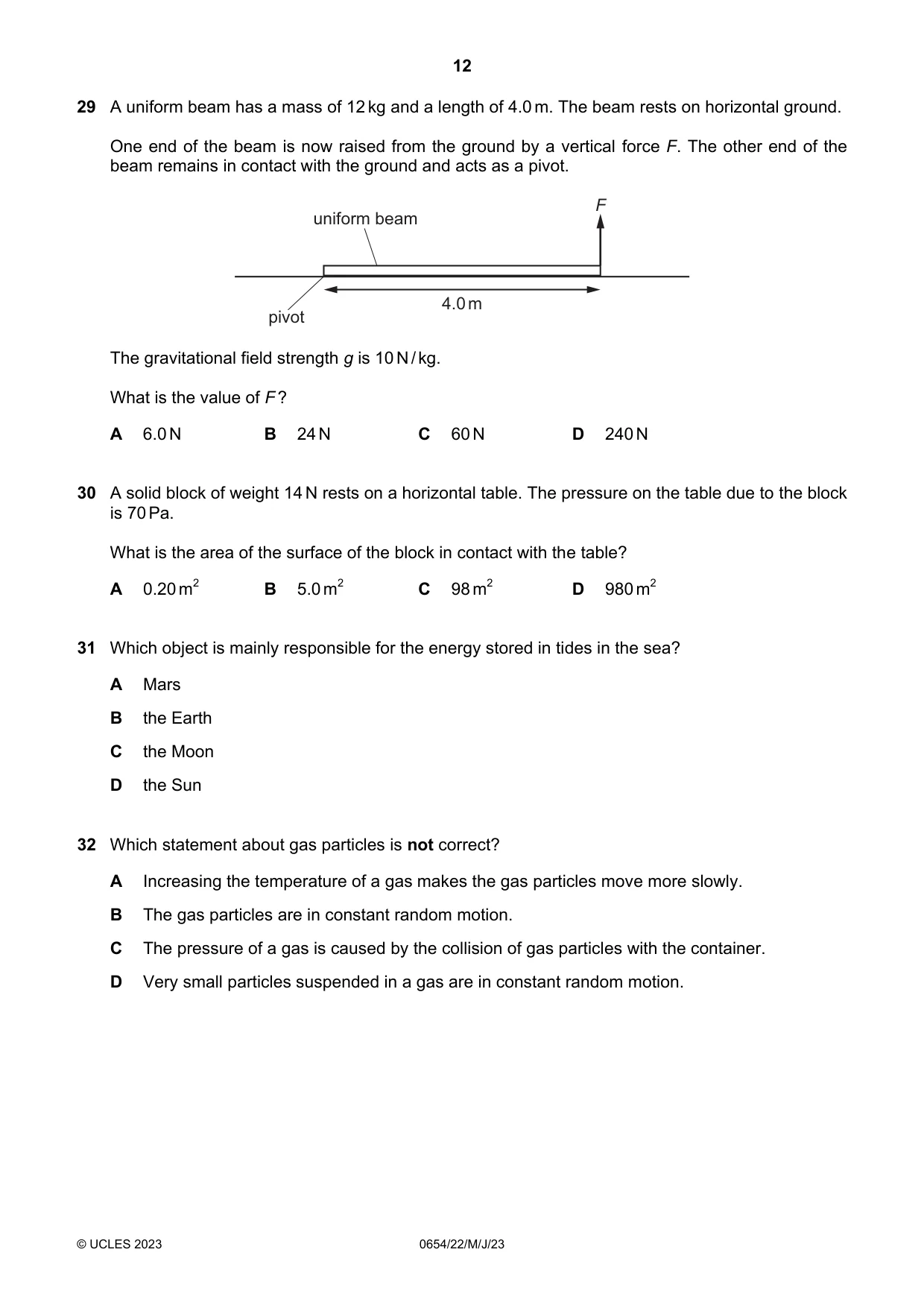 Cambridge IGCSE Sciences - Co-ordinated (Double) 0654 2023 May/June Paper 2 · Variant 2 question paper, page 12 of 16