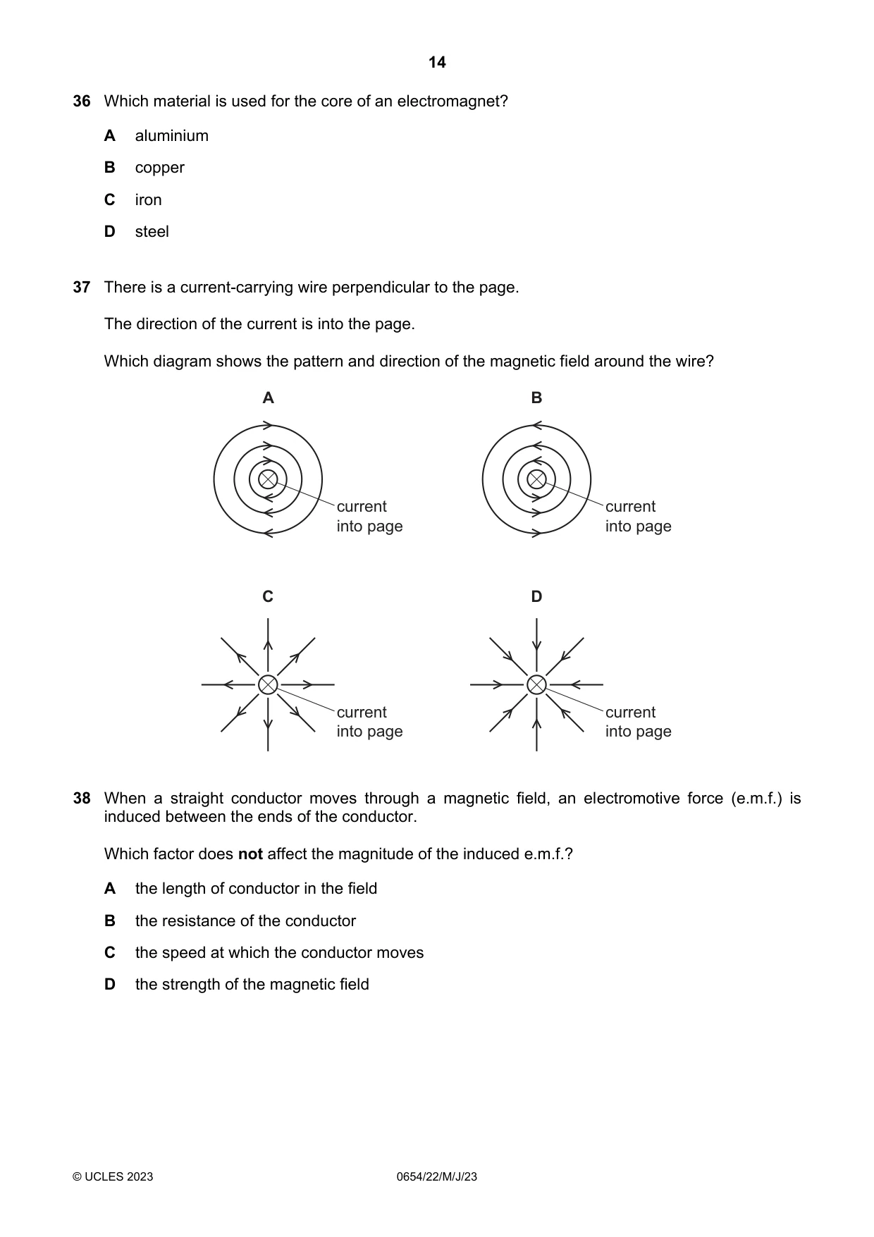 Cambridge IGCSE Sciences - Co-ordinated (Double) 0654 2023 May/June Paper 2 · Variant 2 question paper, page 14 of 16
