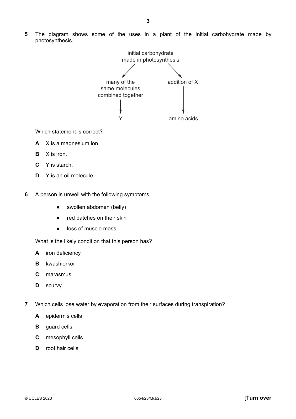 Cambridge IGCSE Sciences - Co-ordinated (Double) 0654 2023 May/June Paper 2 · Variant 3 question paper, page 3 of 20
