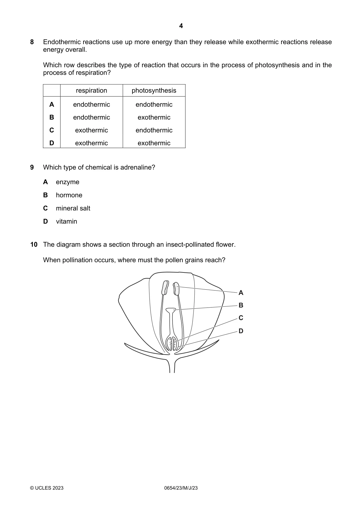 Cambridge IGCSE Sciences - Co-ordinated (Double) 0654 2023 May/June Paper 2 · Variant 3 question paper, page 4 of 20
