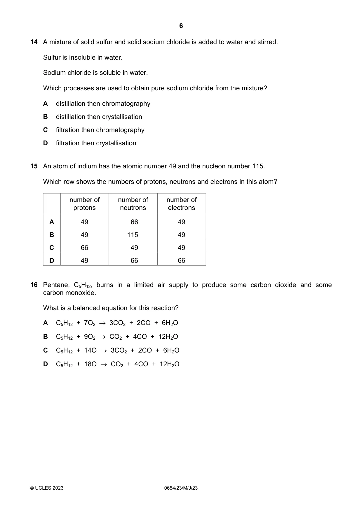 Cambridge IGCSE Sciences - Co-ordinated (Double) 0654 2023 May/June Paper 2 · Variant 3 question paper, page 6 of 20