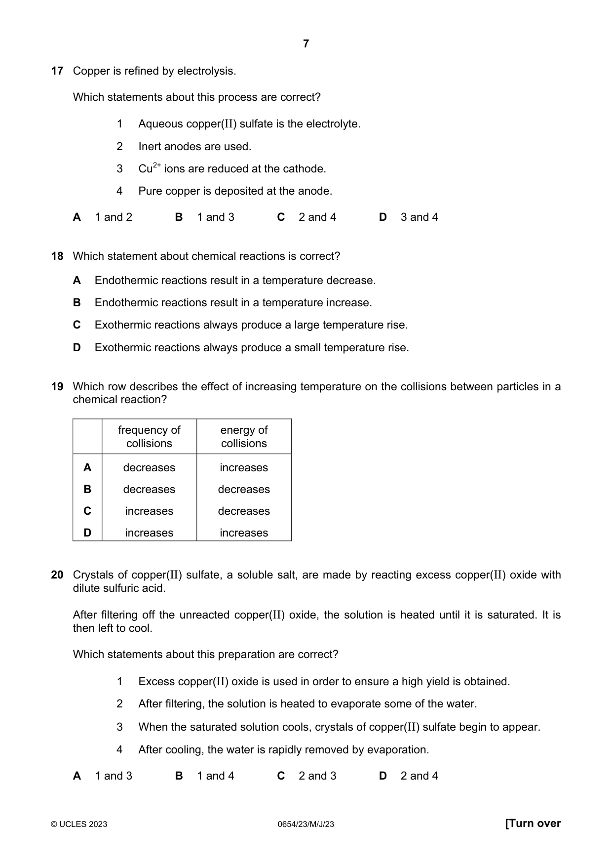 Cambridge IGCSE Sciences - Co-ordinated (Double) 0654 2023 May/June Paper 2 · Variant 3 question paper, page 7 of 20