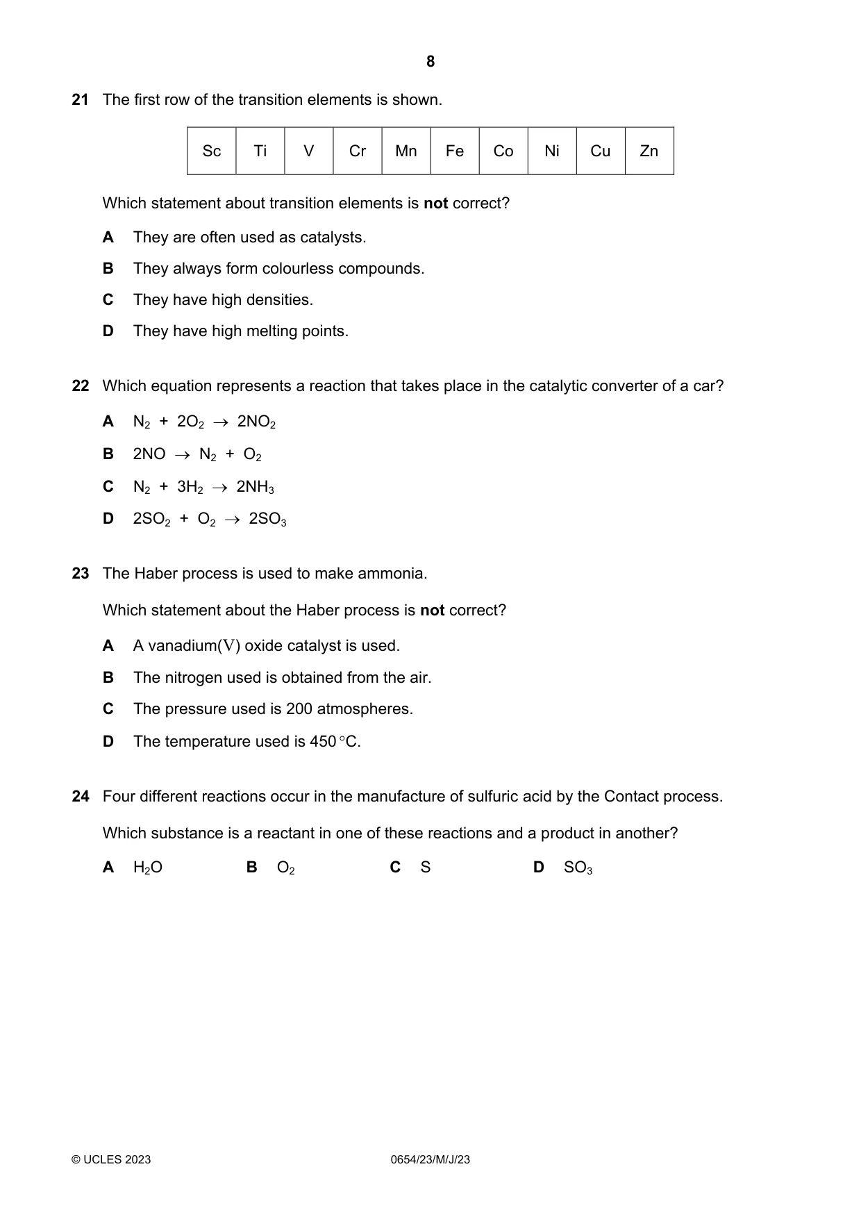 Cambridge IGCSE Sciences - Co-ordinated (Double) 0654 2023 May/June Paper 2 · Variant 3 question paper, page 8 of 20