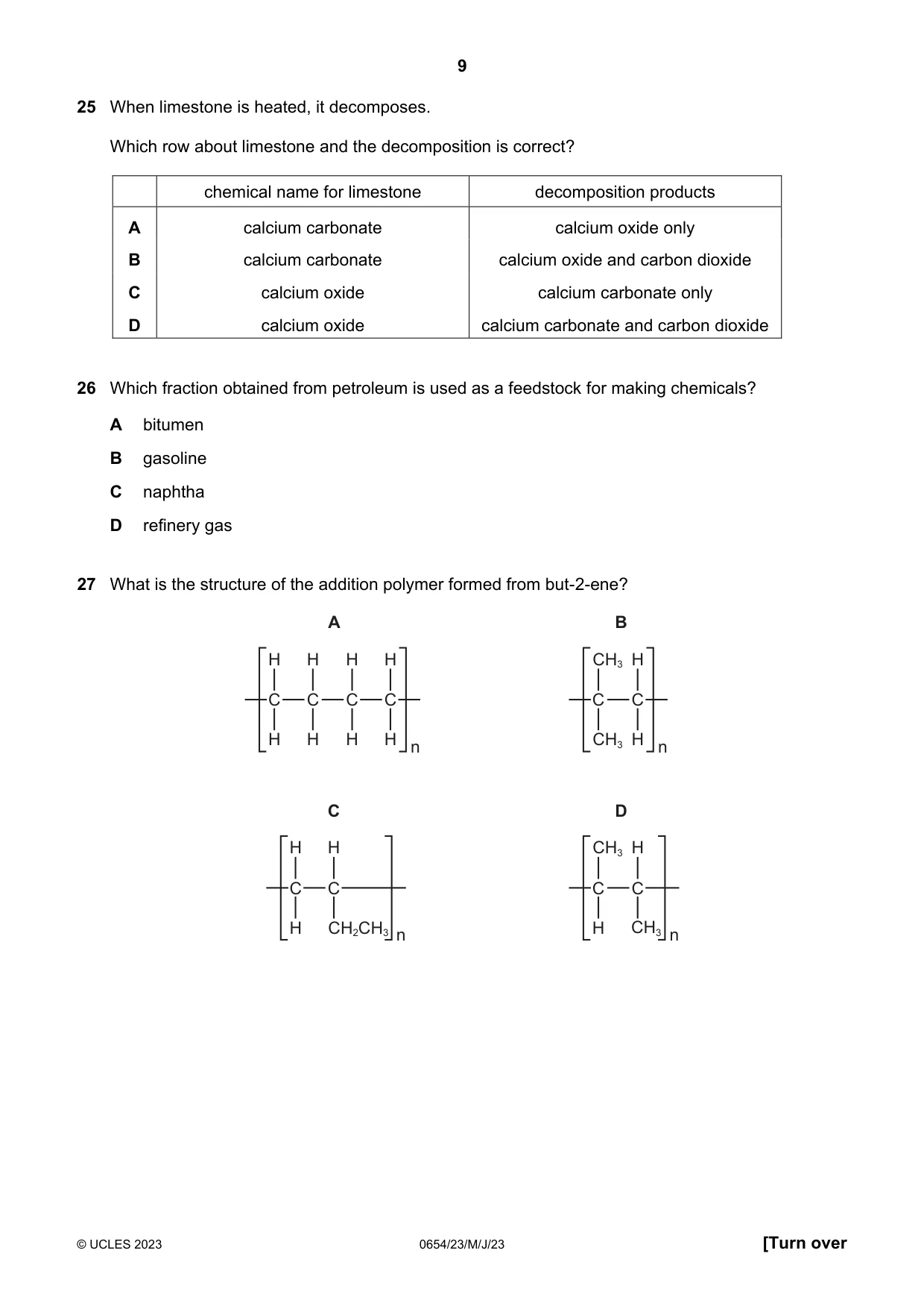 Cambridge IGCSE Sciences - Co-ordinated (Double) 0654 2023 May/June Paper 2 · Variant 3 question paper, page 9 of 20