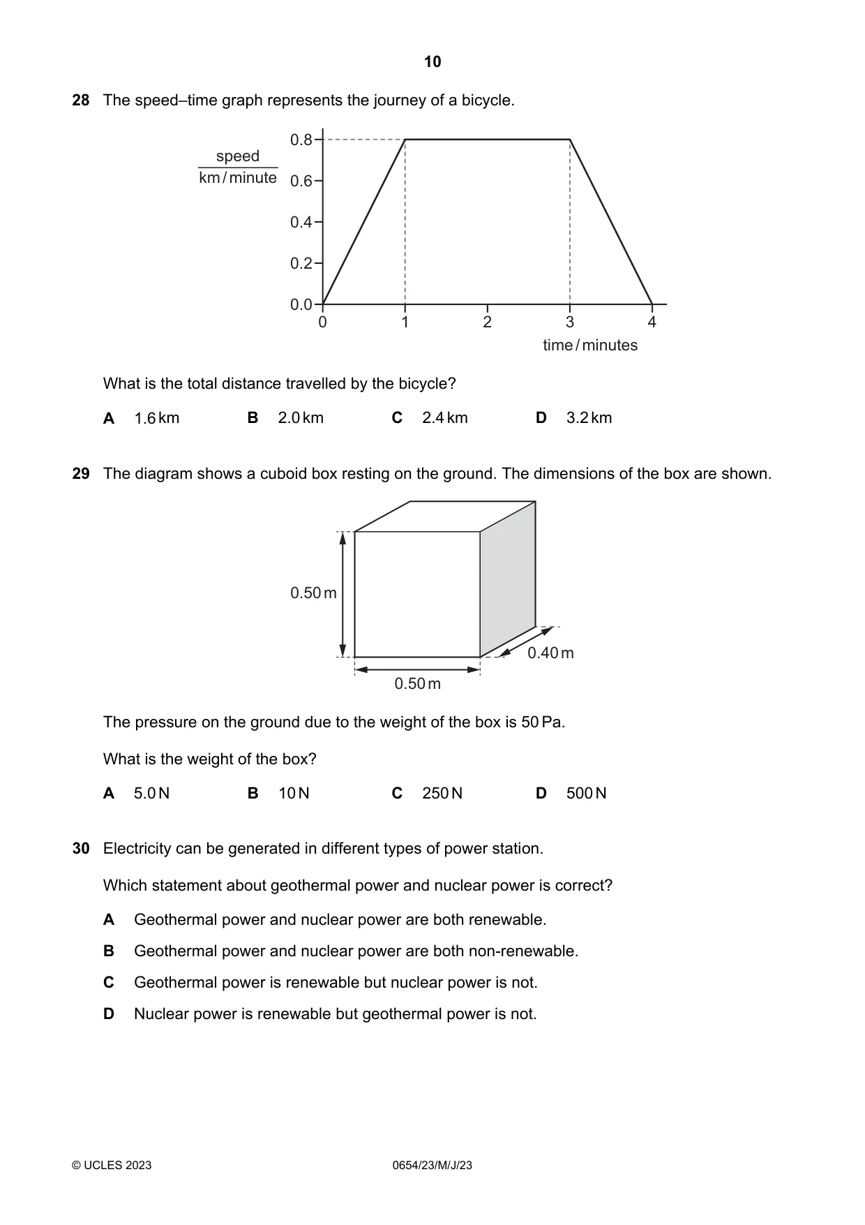 Cambridge IGCSE Sciences - Co-ordinated (Double) 0654 2023 May/June Paper 2 · Variant 3 question paper, page 10 of 20