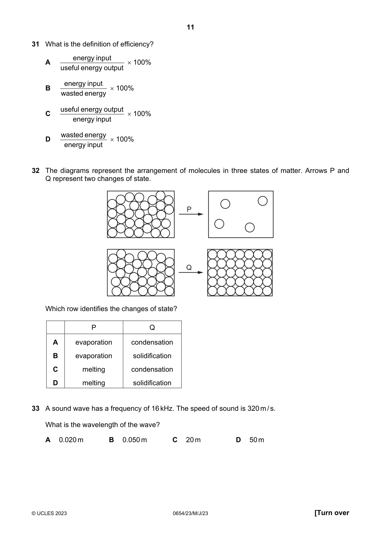 Cambridge IGCSE Sciences - Co-ordinated (Double) 0654 2023 May/June Paper 2 · Variant 3 question paper, page 11 of 20