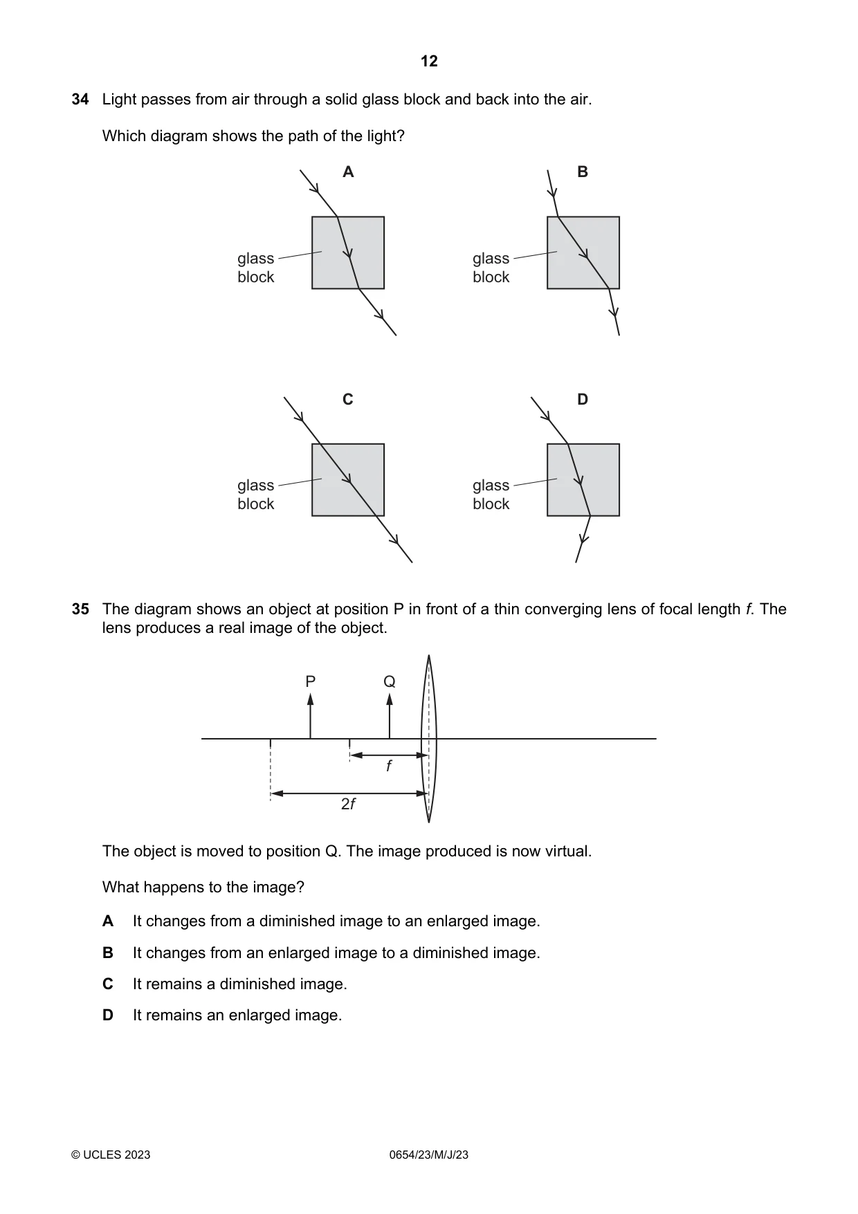 Cambridge IGCSE Sciences - Co-ordinated (Double) 0654 2023 May/June Paper 2 · Variant 3 question paper, page 12 of 20