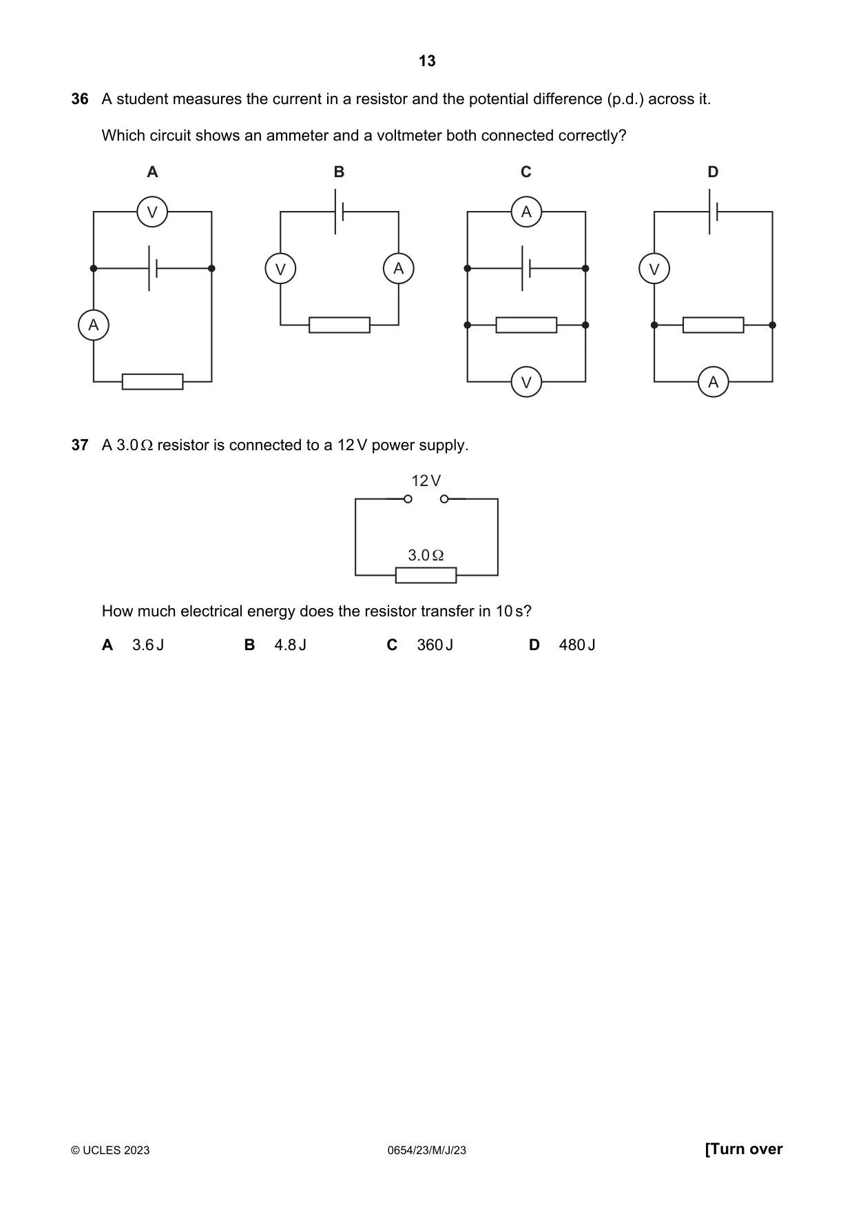 Cambridge IGCSE Sciences - Co-ordinated (Double) 0654 2023 May/June Paper 2 · Variant 3 question paper, page 13 of 20