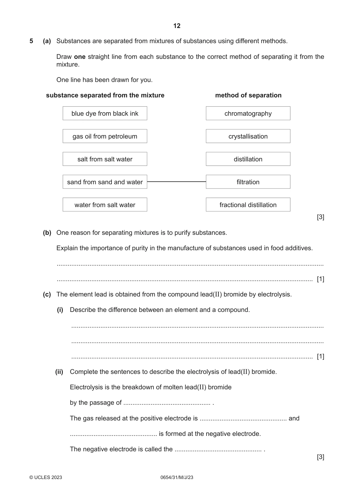 Cambridge IGCSE Sciences - Co-ordinated (Double) 0654 2023 May/June Paper 3 · Variant 1 question paper, page 12 of 32