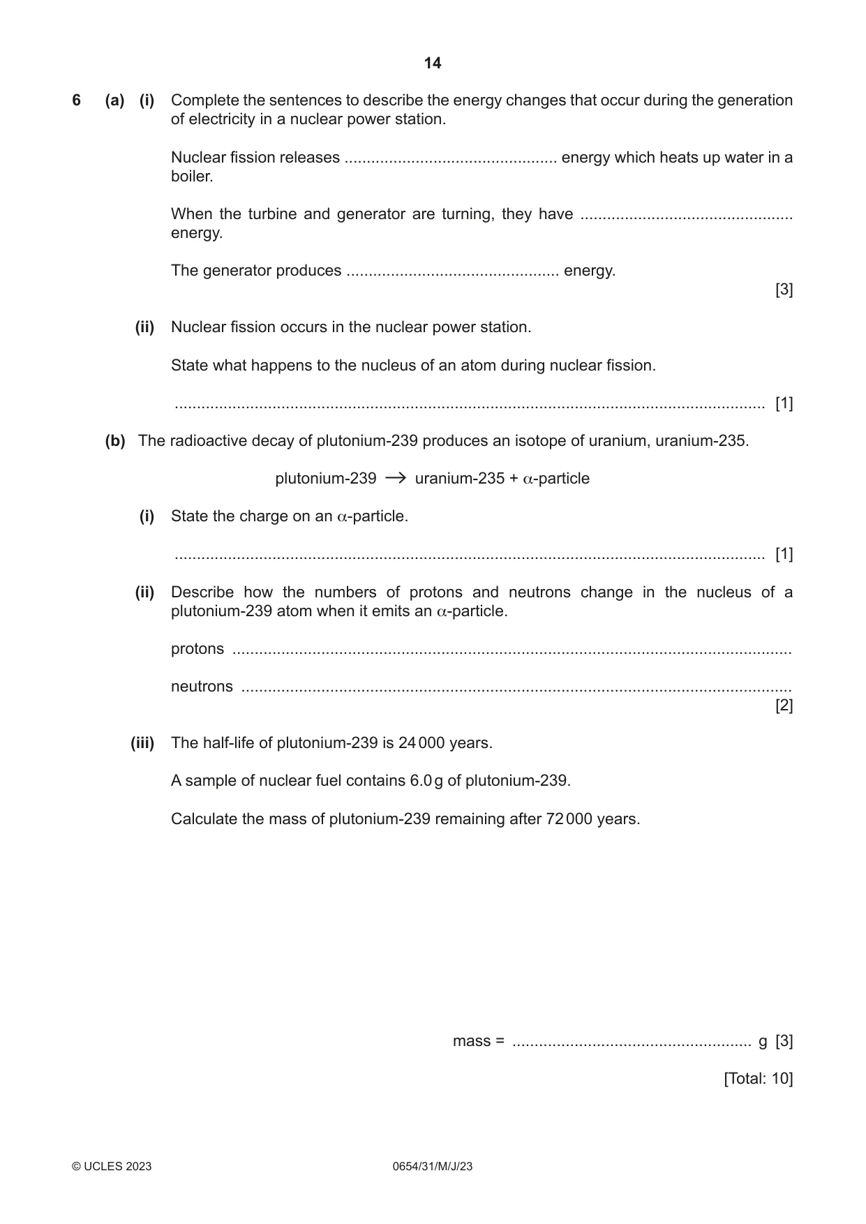 Cambridge IGCSE Sciences - Co-ordinated (Double) 0654 2023 May/June Paper 3 · Variant 1 question paper, page 14 of 32