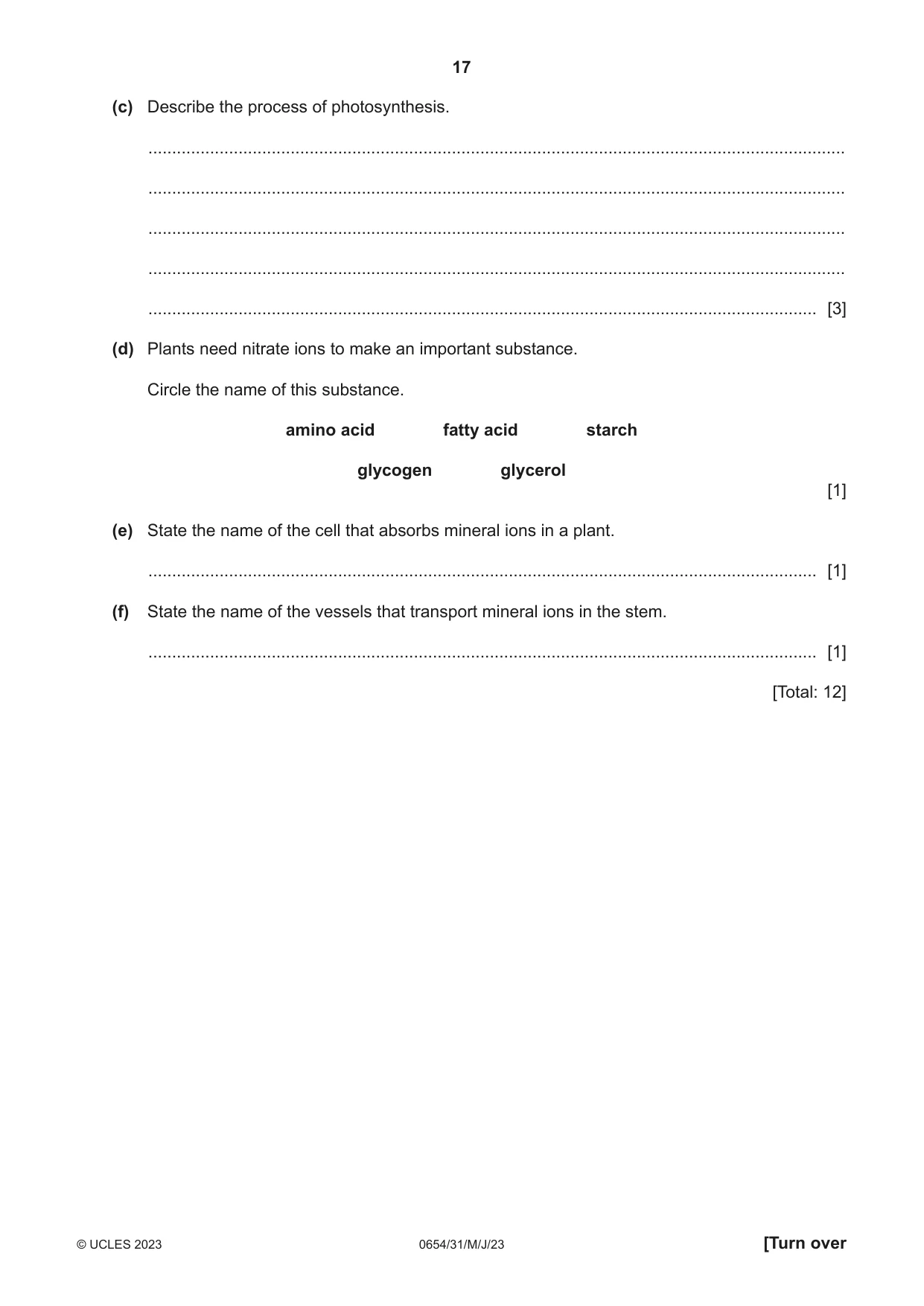 Cambridge IGCSE Sciences - Co-ordinated (Double) 0654 2023 May/June Paper 3 · Variant 1 question paper, page 17 of 32