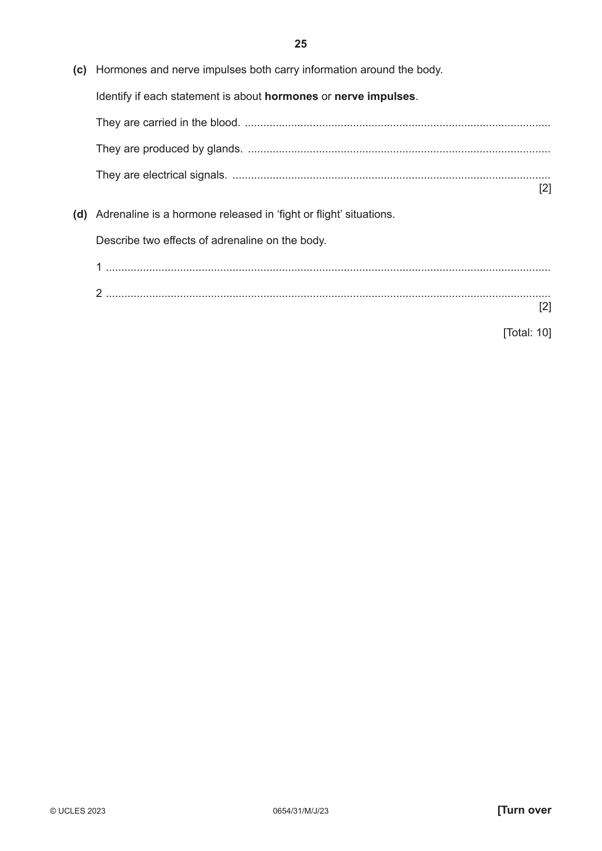 Cambridge IGCSE Sciences - Co-ordinated (Double) 0654 2023 May/June Paper 3 · Variant 1 question paper, page 25 of 32