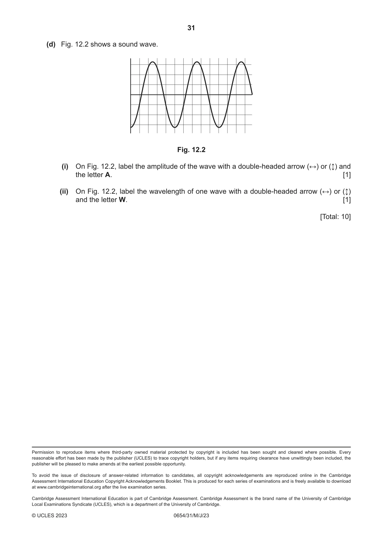 Cambridge IGCSE Sciences - Co-ordinated (Double) 0654 2023 May/June Paper 3 · Variant 1 question paper, page 31 of 32