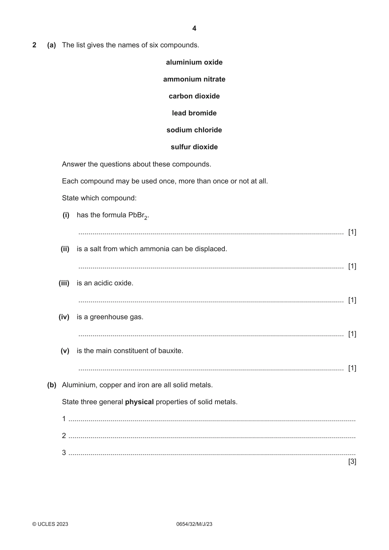 Cambridge IGCSE Sciences - Co-ordinated (Double) 0654 2023 May/June Paper 3 · Variant 2 question paper, page 4 of 28