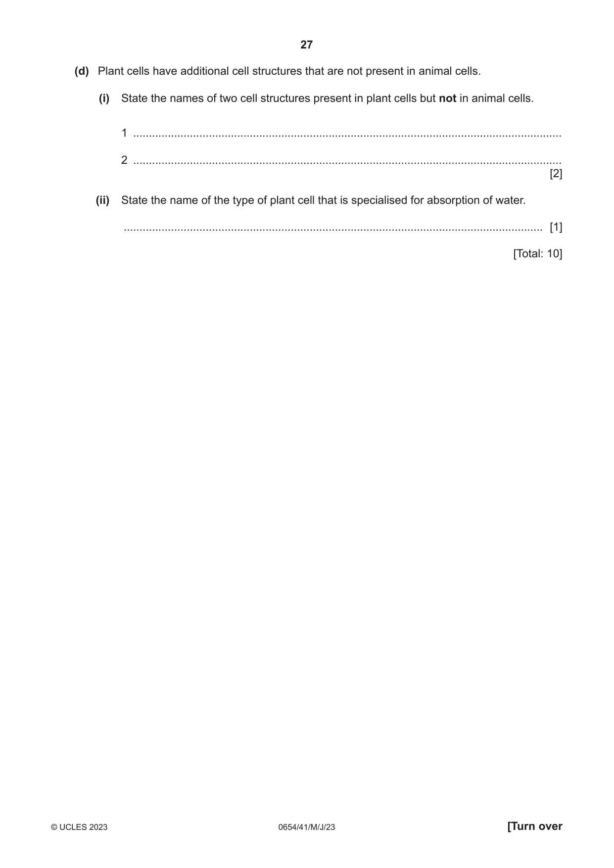Cambridge IGCSE Sciences - Co-ordinated (Double) 0654 2023 May/June Paper 4 · Variant 1 question paper, page 27 of 32