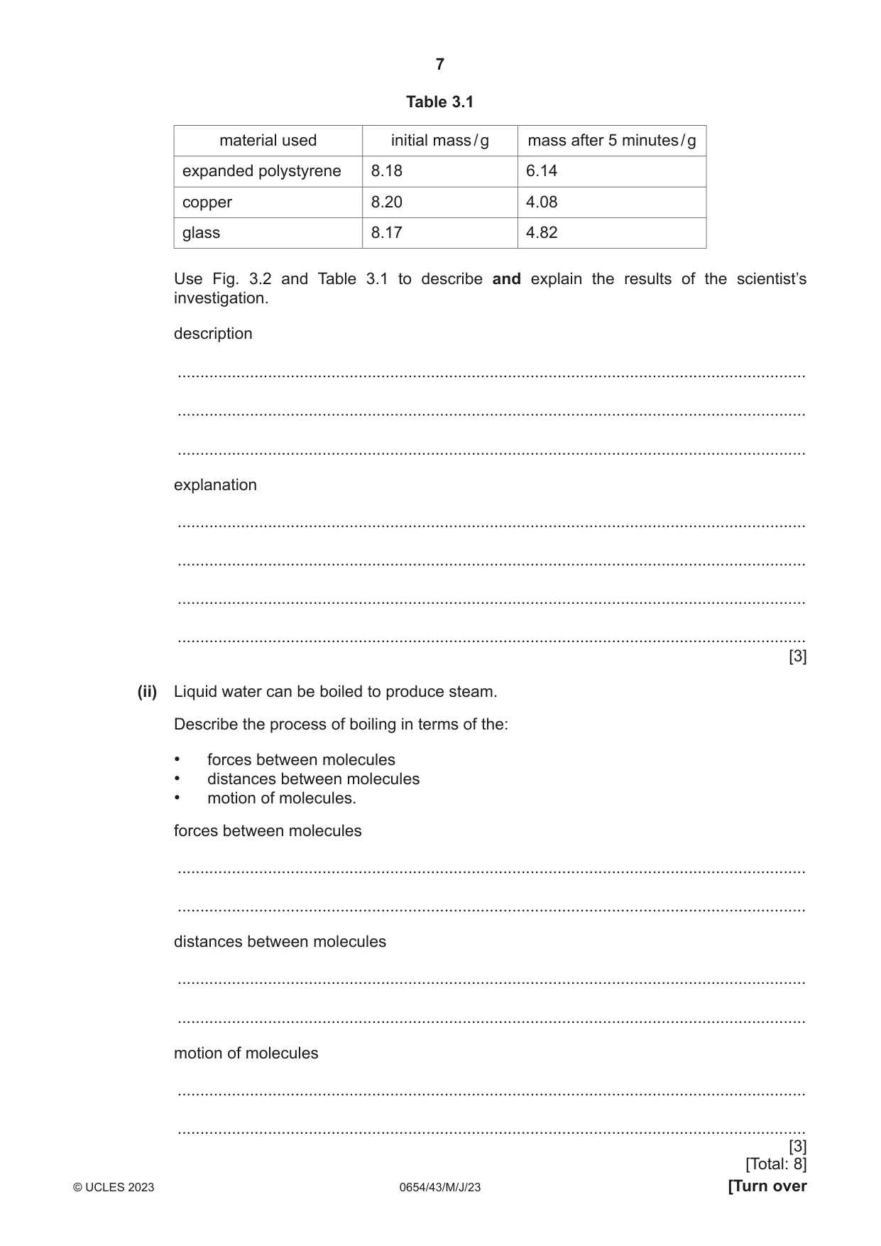 Cambridge IGCSE Sciences - Co-ordinated (Double) 0654 2023 May/June Paper 4 · Variant 3 question paper, page 7 of 32
