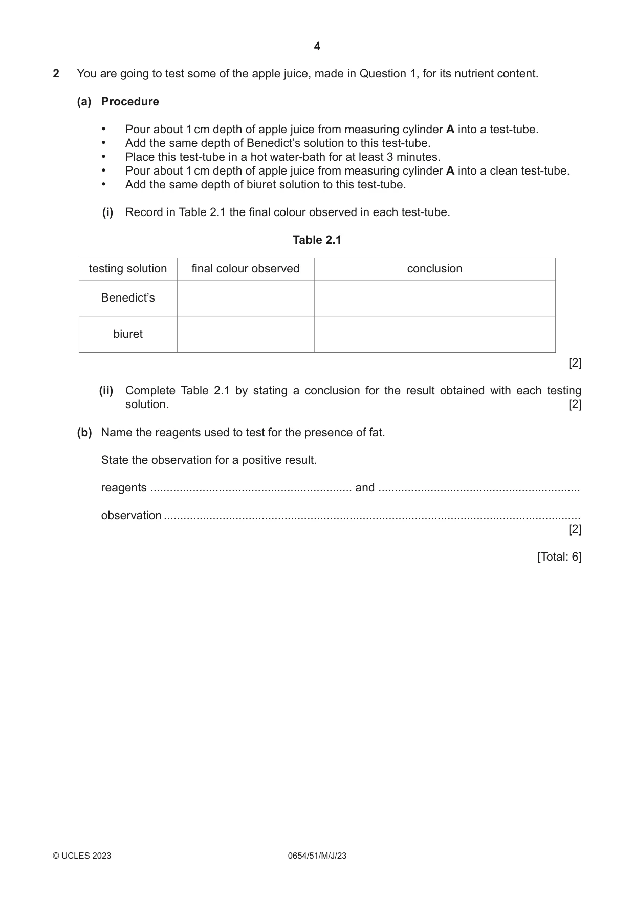 Cambridge IGCSE Sciences - Co-ordinated (Double) 0654 2023 May/June Paper 5 · Variant 1 question paper, page 4 of 16