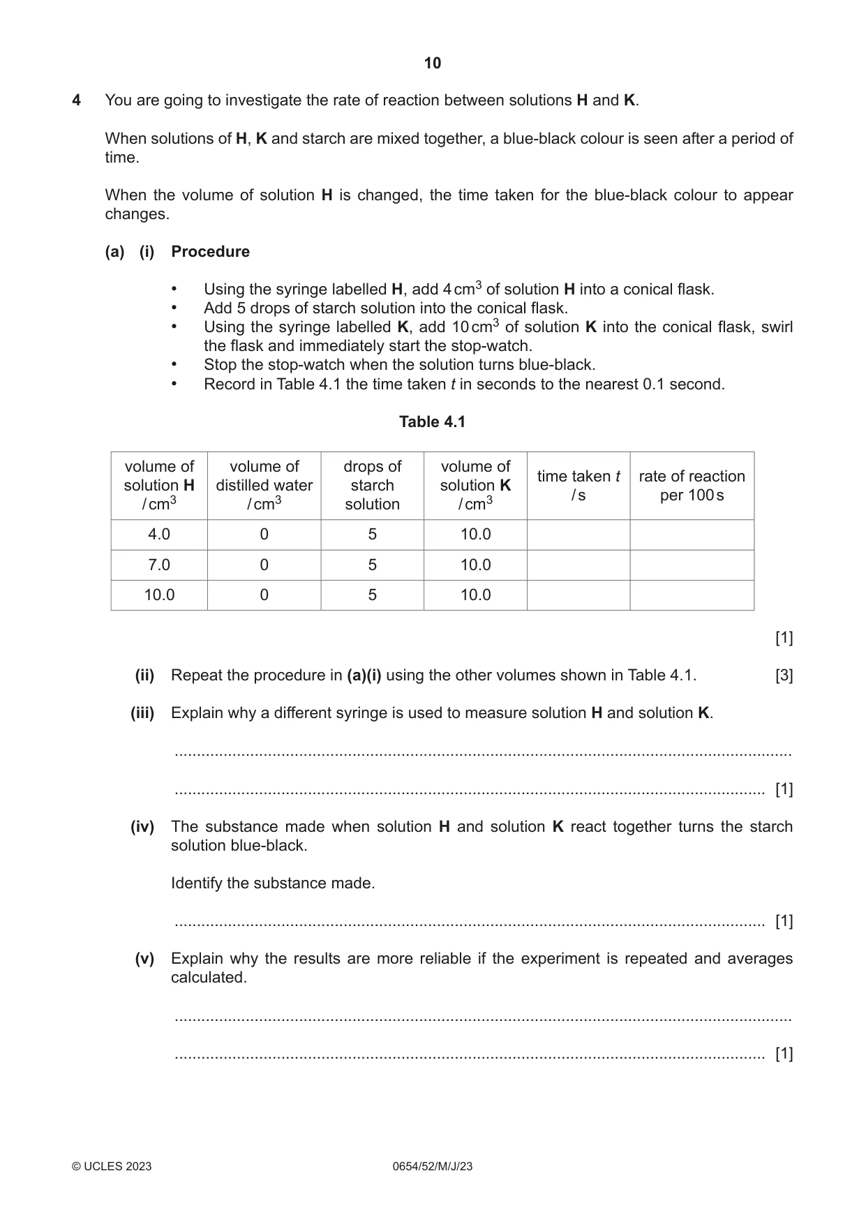 Cambridge IGCSE Sciences - Co-ordinated (Double) 0654 2023 May/June Paper 5 · Variant 2 question paper, page 10 of 20
