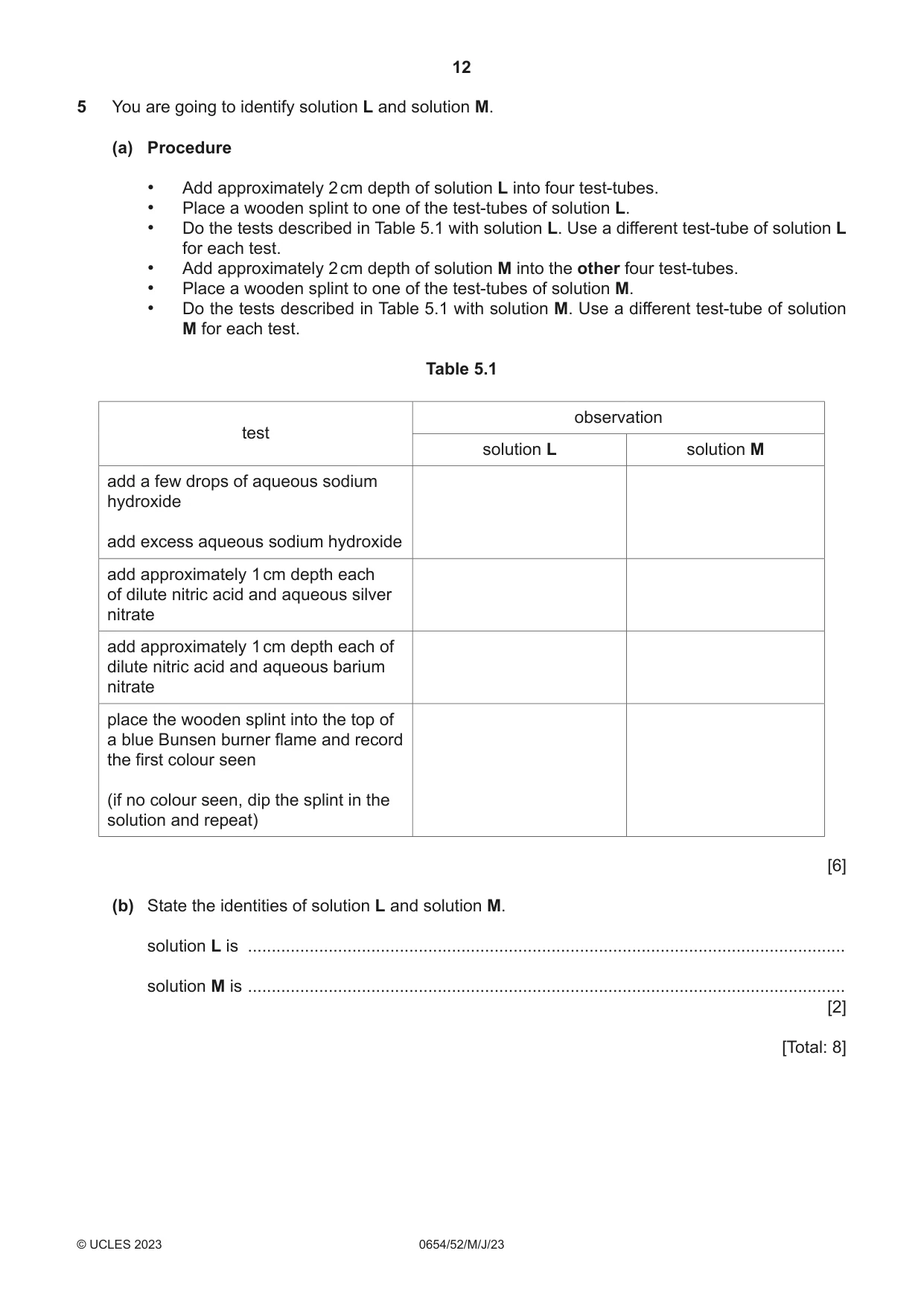 Cambridge IGCSE Sciences - Co-ordinated (Double) 0654 2023 May/June Paper 5 · Variant 2 question paper, page 12 of 20
