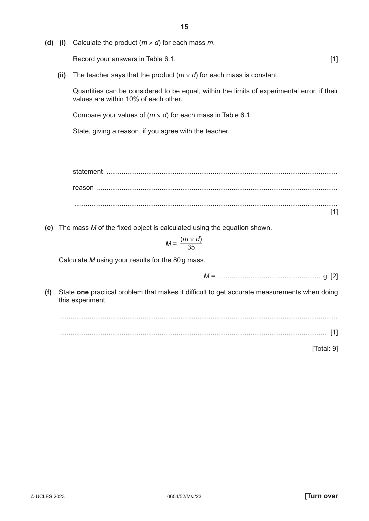 Cambridge IGCSE Sciences - Co-ordinated (Double) 0654 2023 May/June Paper 5 · Variant 2 question paper, page 15 of 20
