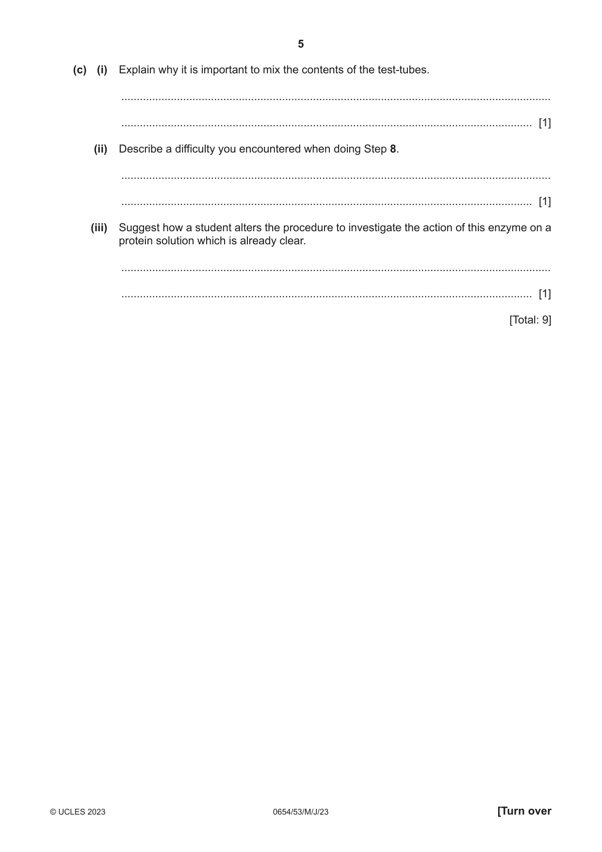 Cambridge IGCSE Sciences - Co-ordinated (Double) 0654 2023 May/June Paper 5 · Variant 3 question paper, page 5 of 16