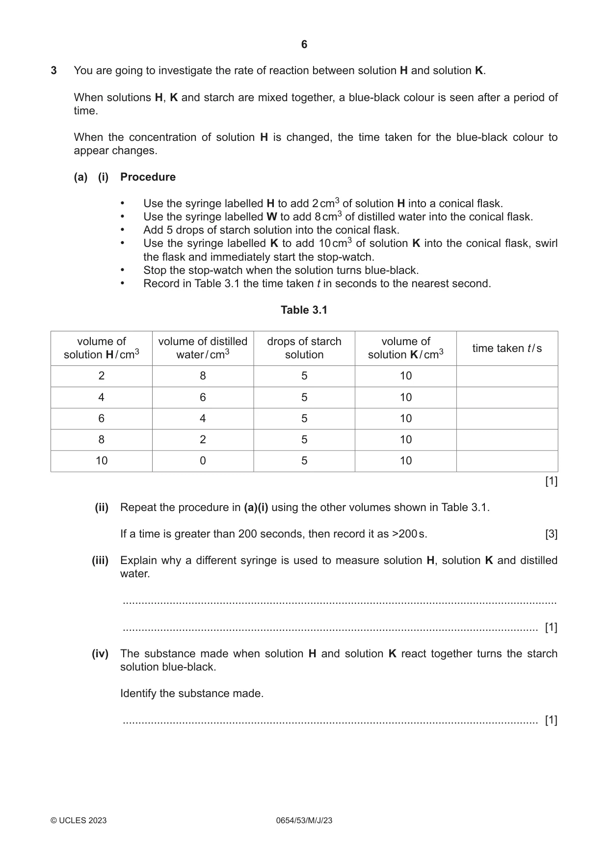 Cambridge IGCSE Sciences - Co-ordinated (Double) 0654 2023 May/June Paper 5 · Variant 3 question paper, page 6 of 16