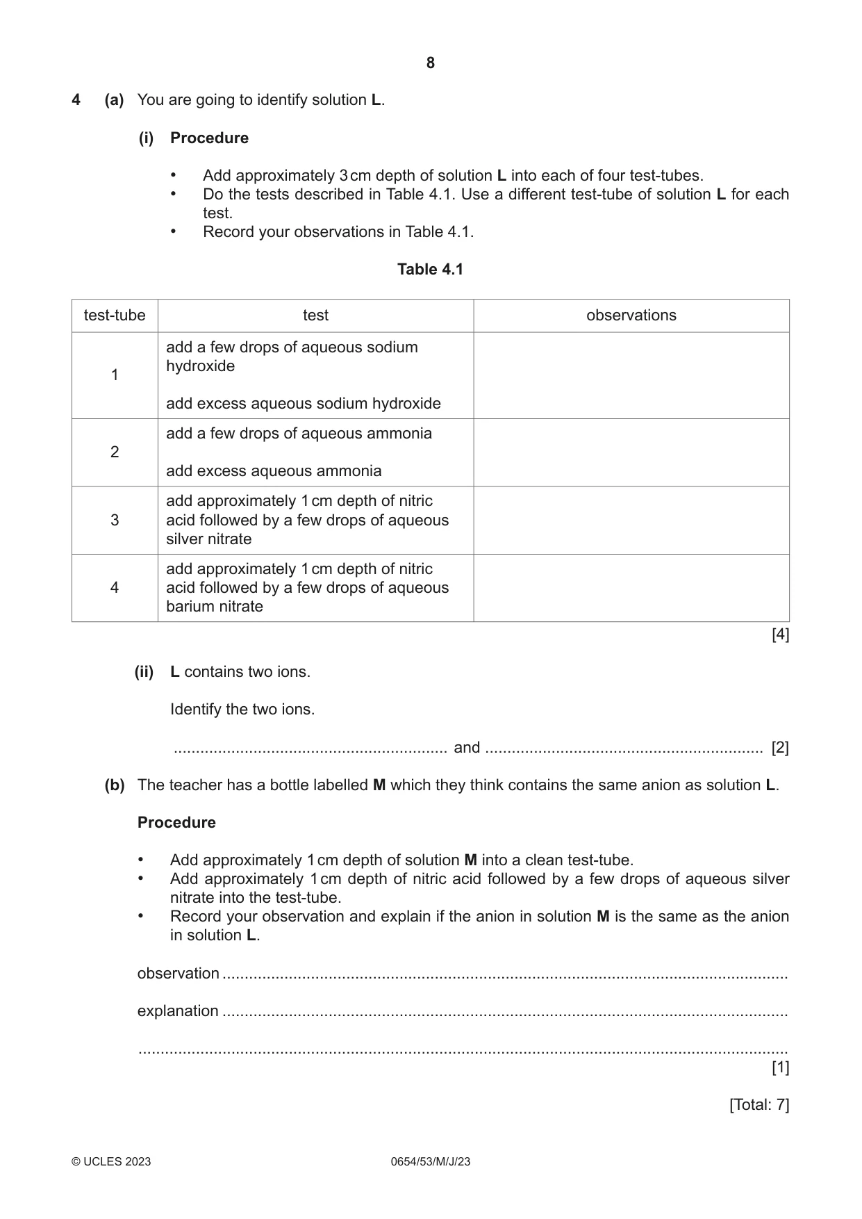 Cambridge IGCSE Sciences - Co-ordinated (Double) 0654 2023 May/June Paper 5 · Variant 3 question paper, page 8 of 16