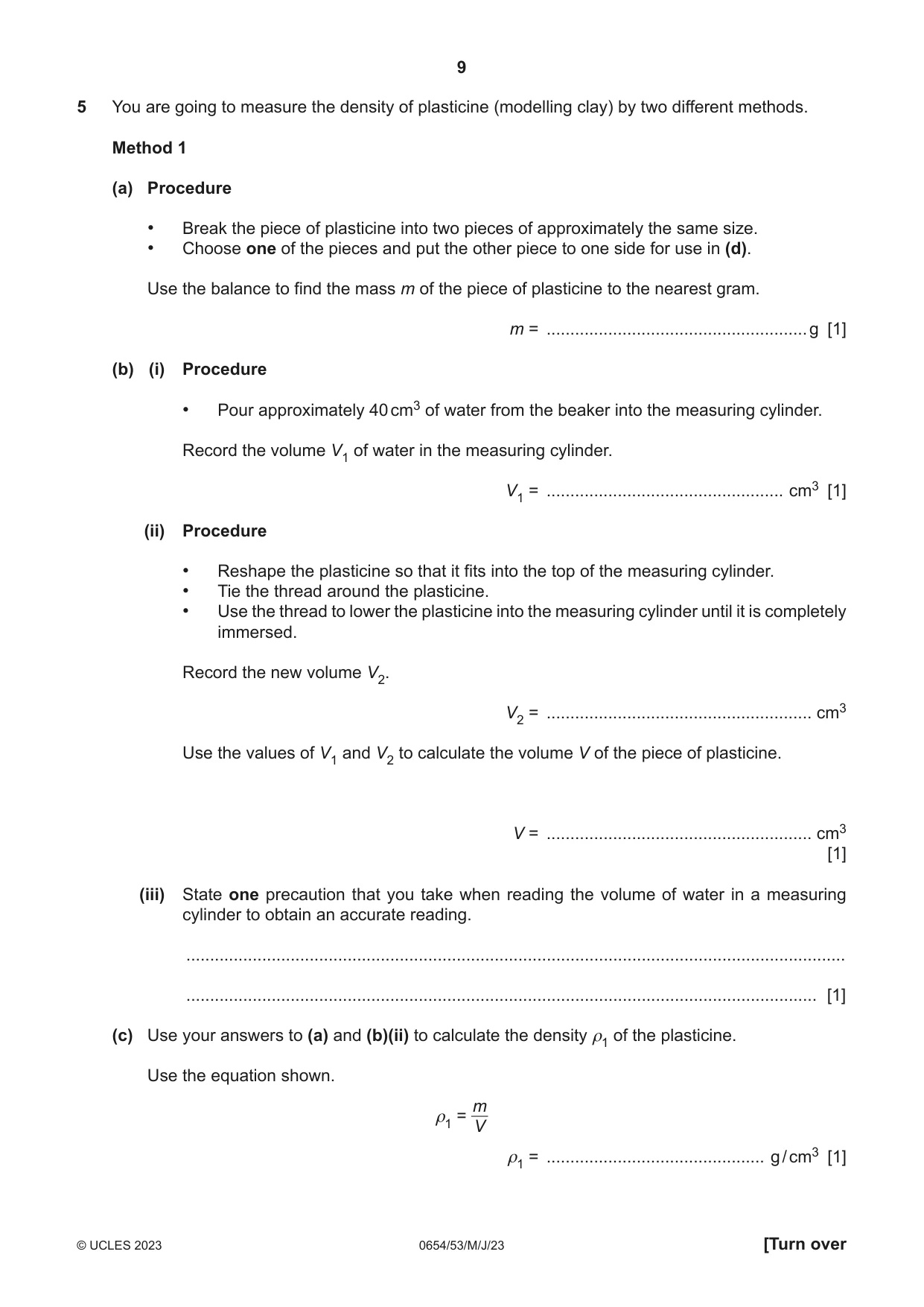 Cambridge IGCSE Sciences - Co-ordinated (Double) 0654 2023 May/June Paper 5 · Variant 3 question paper, page 9 of 16