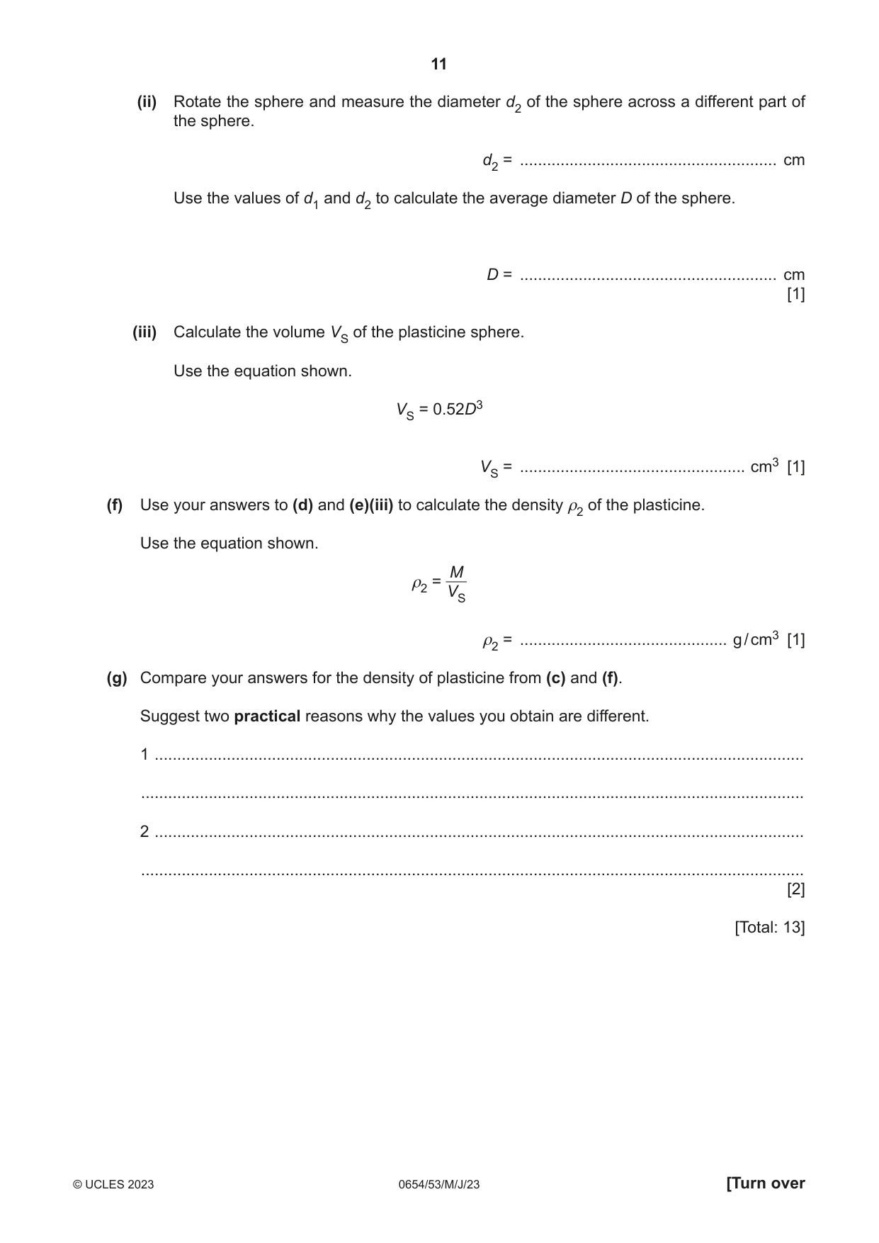 Cambridge IGCSE Sciences - Co-ordinated (Double) 0654 2023 May/June Paper 5 · Variant 3 question paper, page 11 of 16