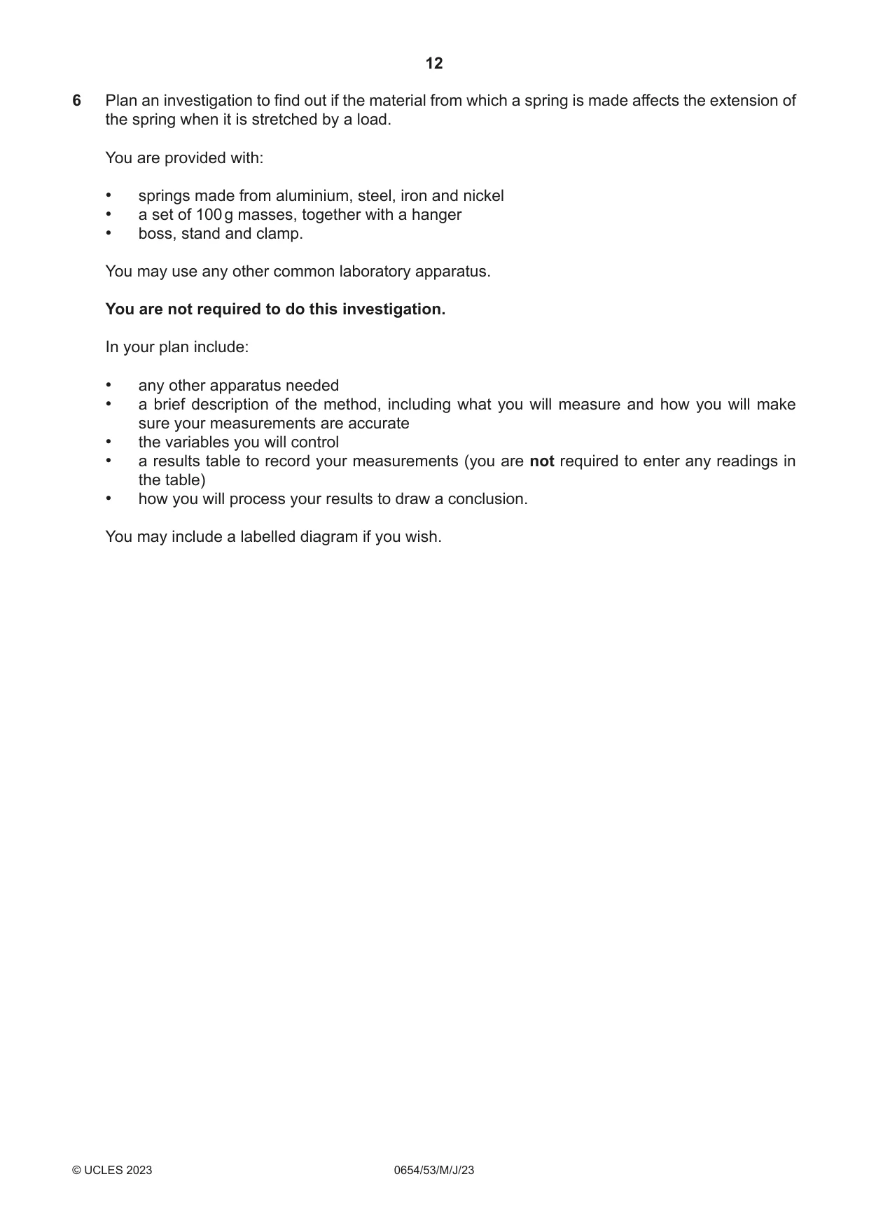 Cambridge IGCSE Sciences - Co-ordinated (Double) 0654 2023 May/June Paper 5 · Variant 3 question paper, page 12 of 16