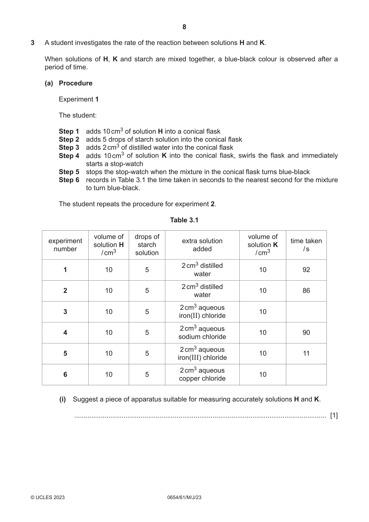 Cambridge IGCSE Sciences - Co-ordinated (Double) 0654 2023 May/June Paper 6 · Variant 1 question paper, page 8 of 20