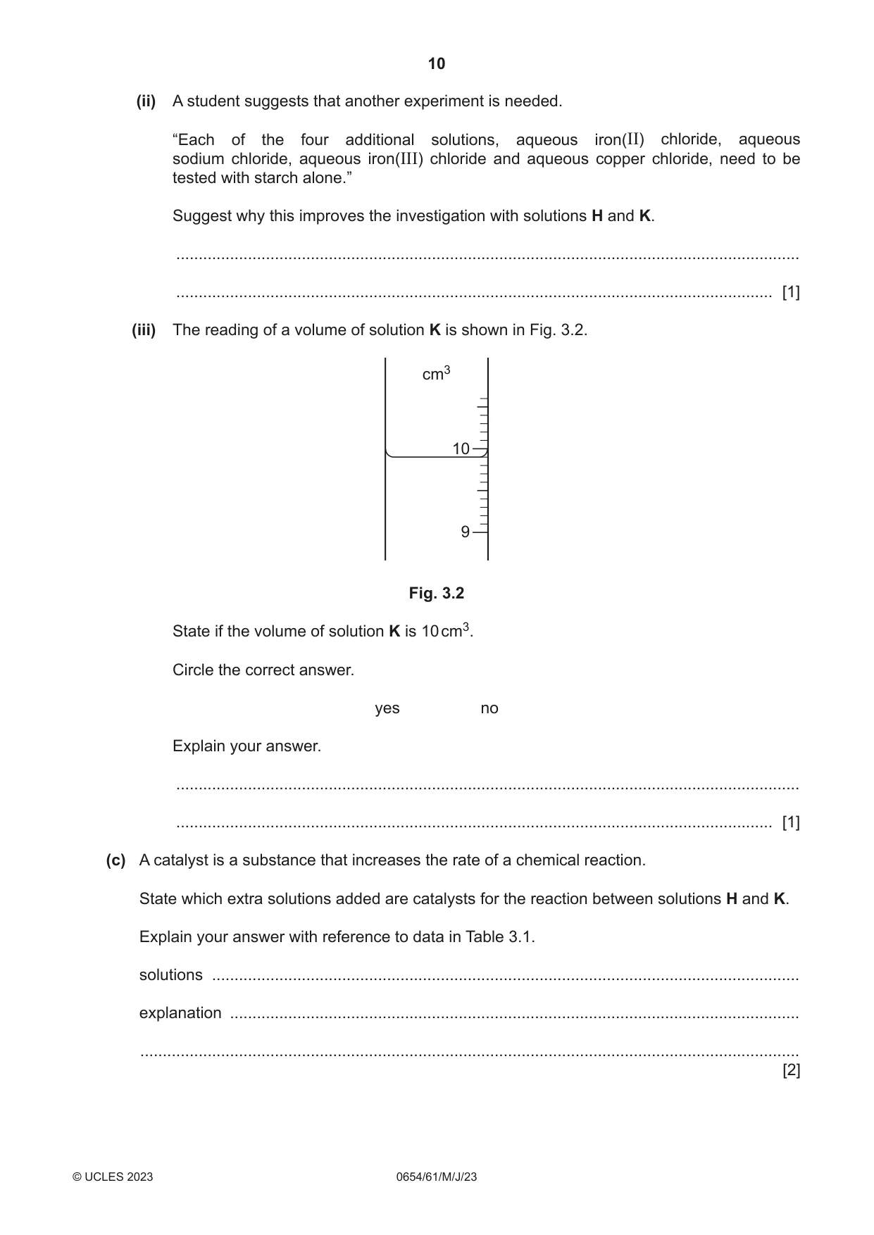 Cambridge IGCSE Sciences - Co-ordinated (Double) 0654 2023 May/June Paper 6 · Variant 1 question paper, page 10 of 20