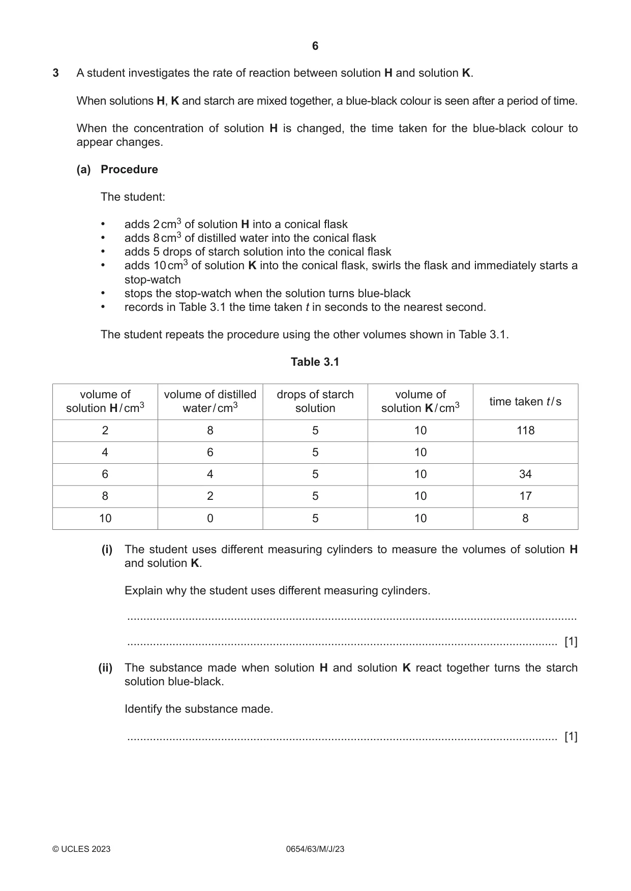 Cambridge IGCSE Sciences - Co-ordinated (Double) 0654 2023 May/June Paper 6 · Variant 3 question paper, page 6 of 16
