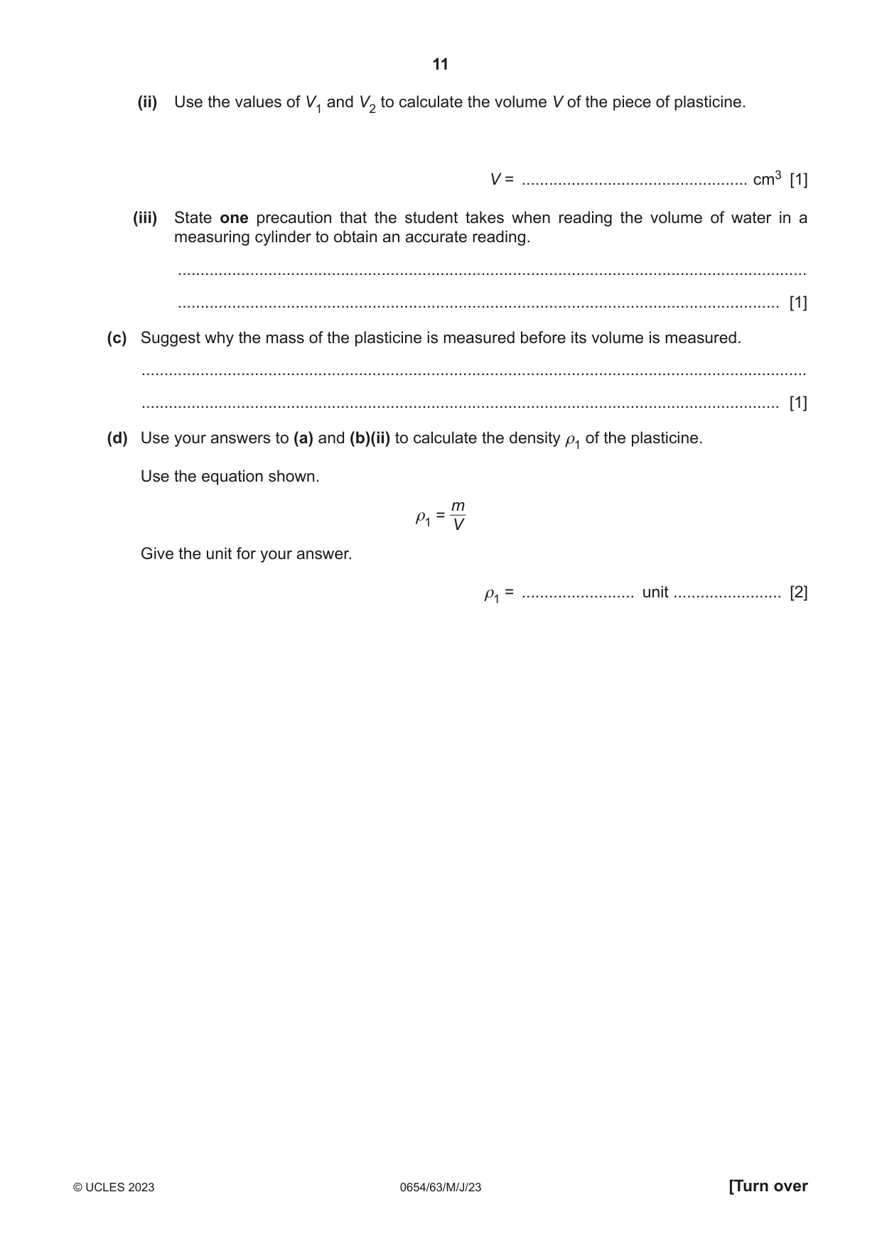 Cambridge IGCSE Sciences - Co-ordinated (Double) 0654 2023 May/June Paper 6 · Variant 3 question paper, page 11 of 16