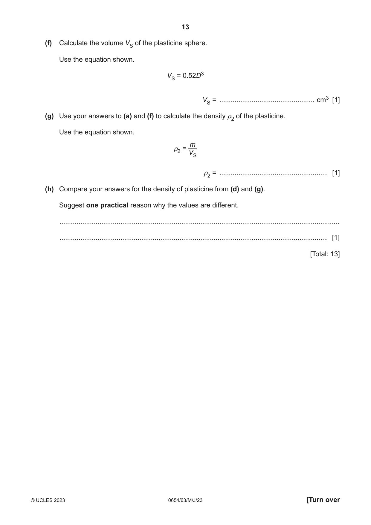 Cambridge IGCSE Sciences - Co-ordinated (Double) 0654 2023 May/June Paper 6 · Variant 3 question paper, page 13 of 16
