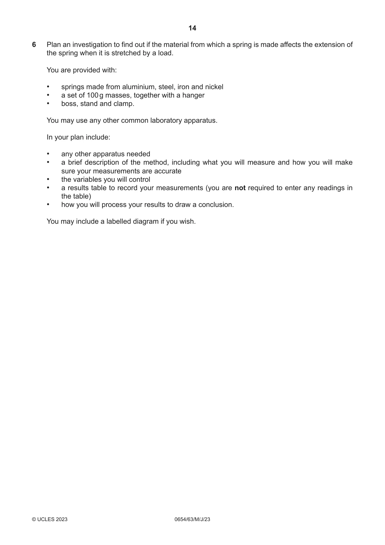 Cambridge IGCSE Sciences - Co-ordinated (Double) 0654 2023 May/June Paper 6 · Variant 3 question paper, page 14 of 16