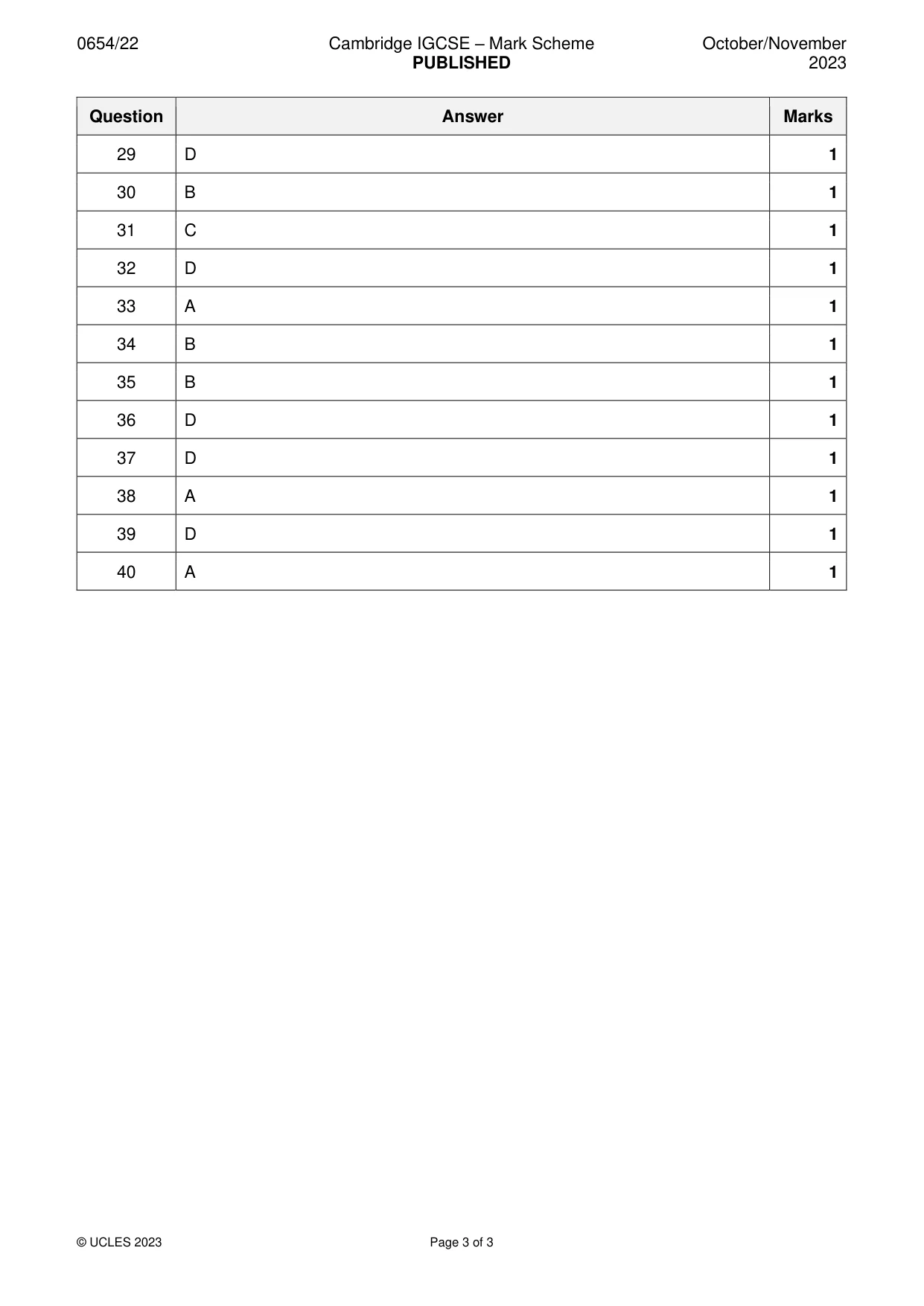 Mark scheme, page 3 of 3