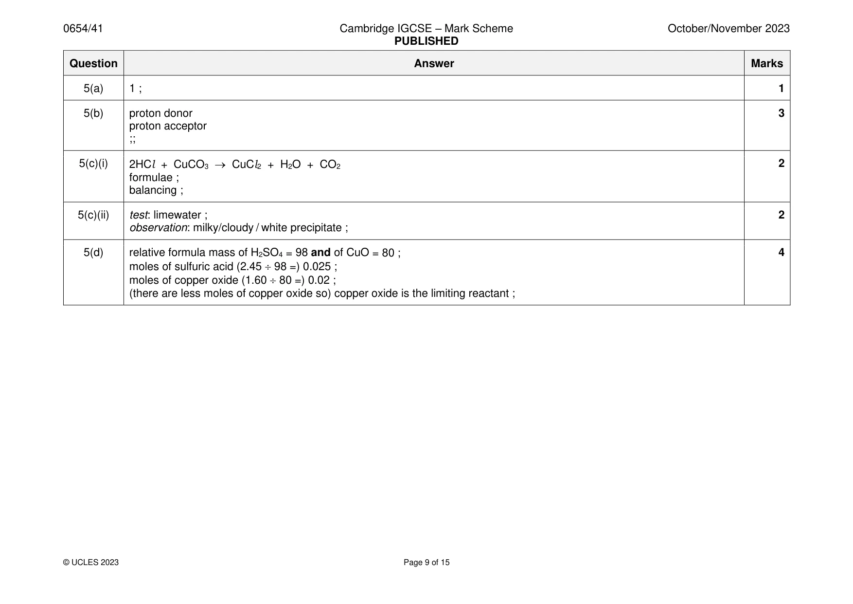 Mark scheme, page 9 of 15
