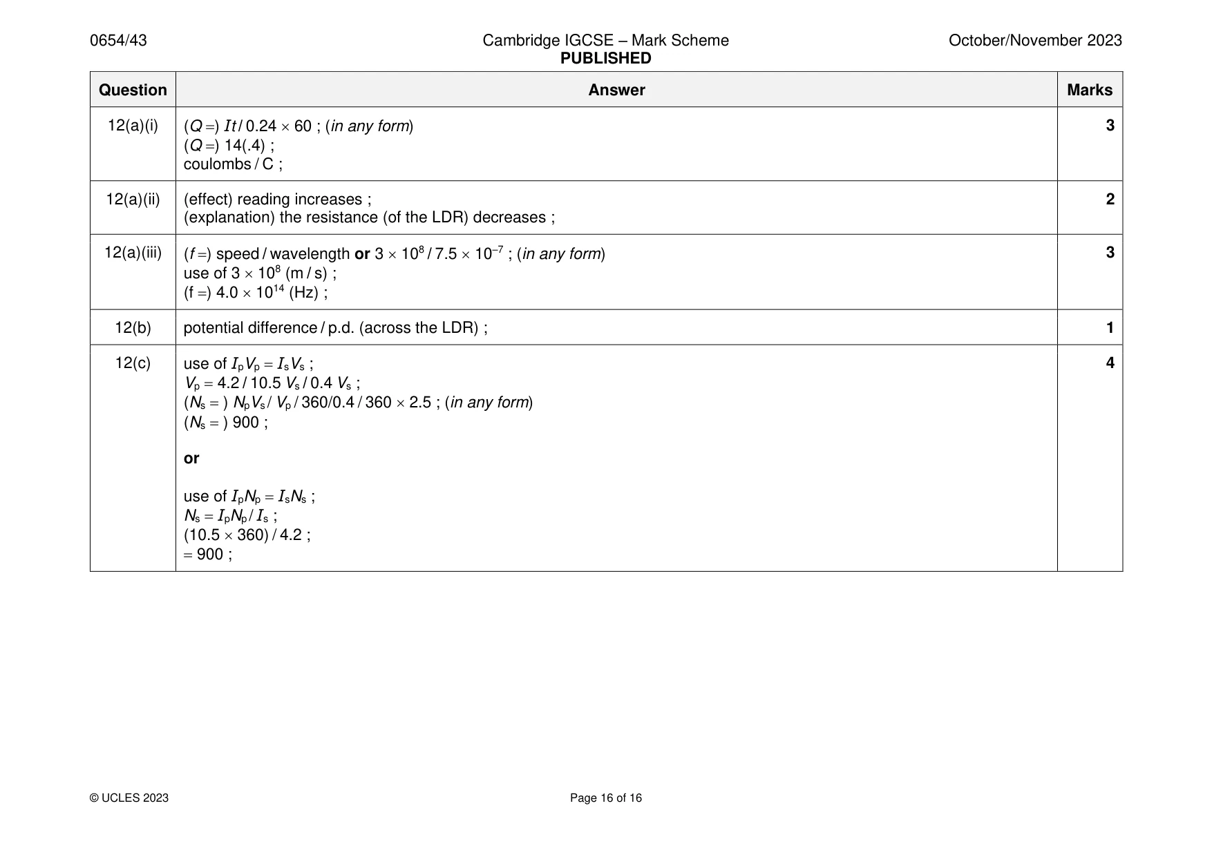 Mark scheme, page 16 of 16