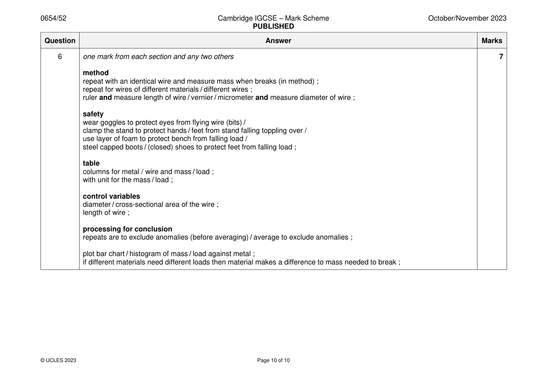 Mark scheme, page 10 of 10