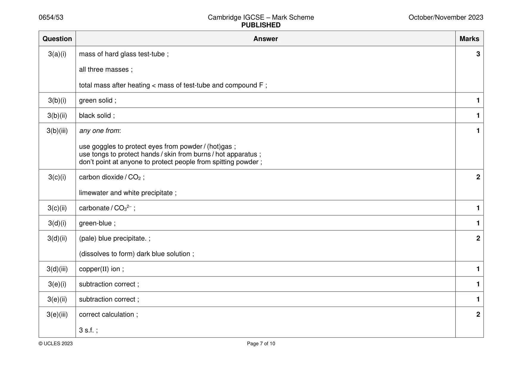 Mark scheme, page 7 of 10
