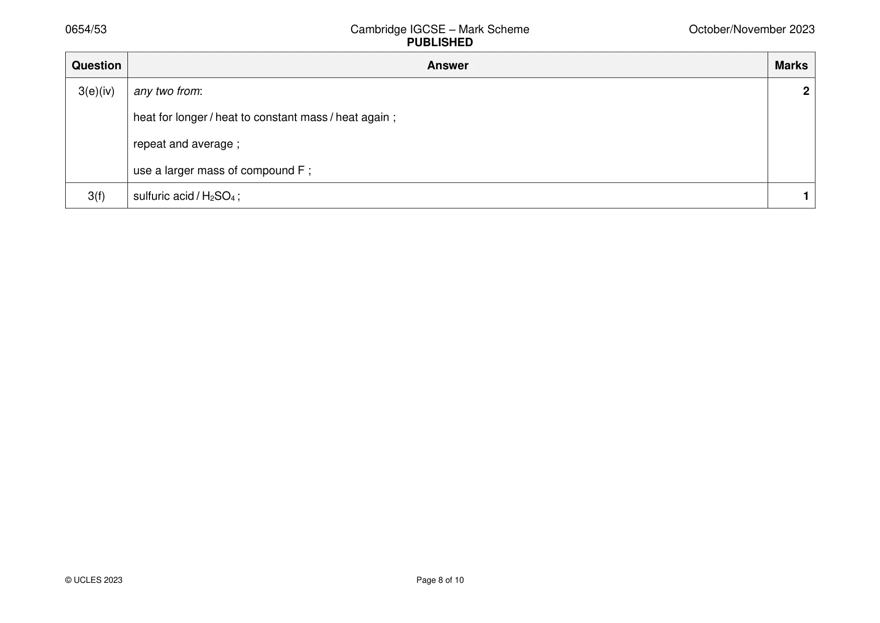 Mark scheme, page 8 of 10