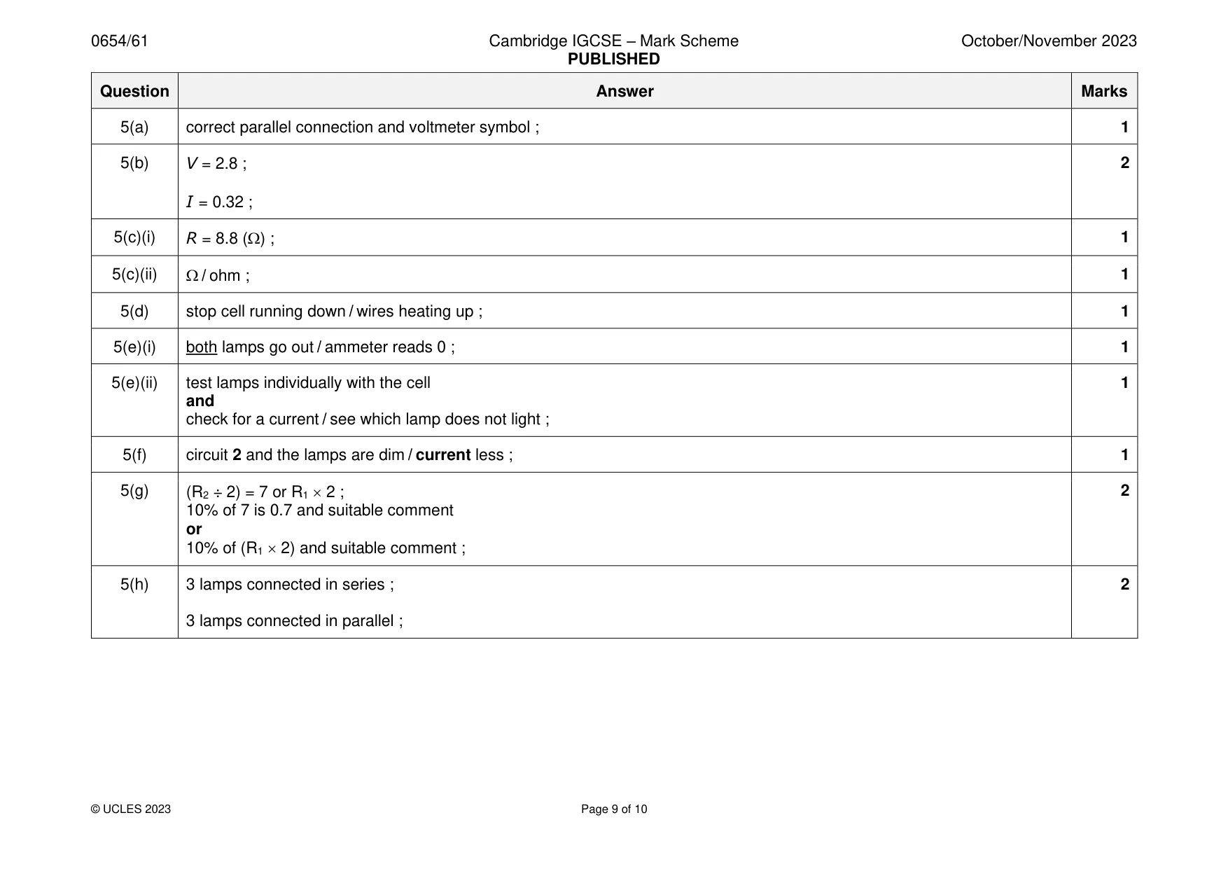 Mark scheme, page 9 of 10
